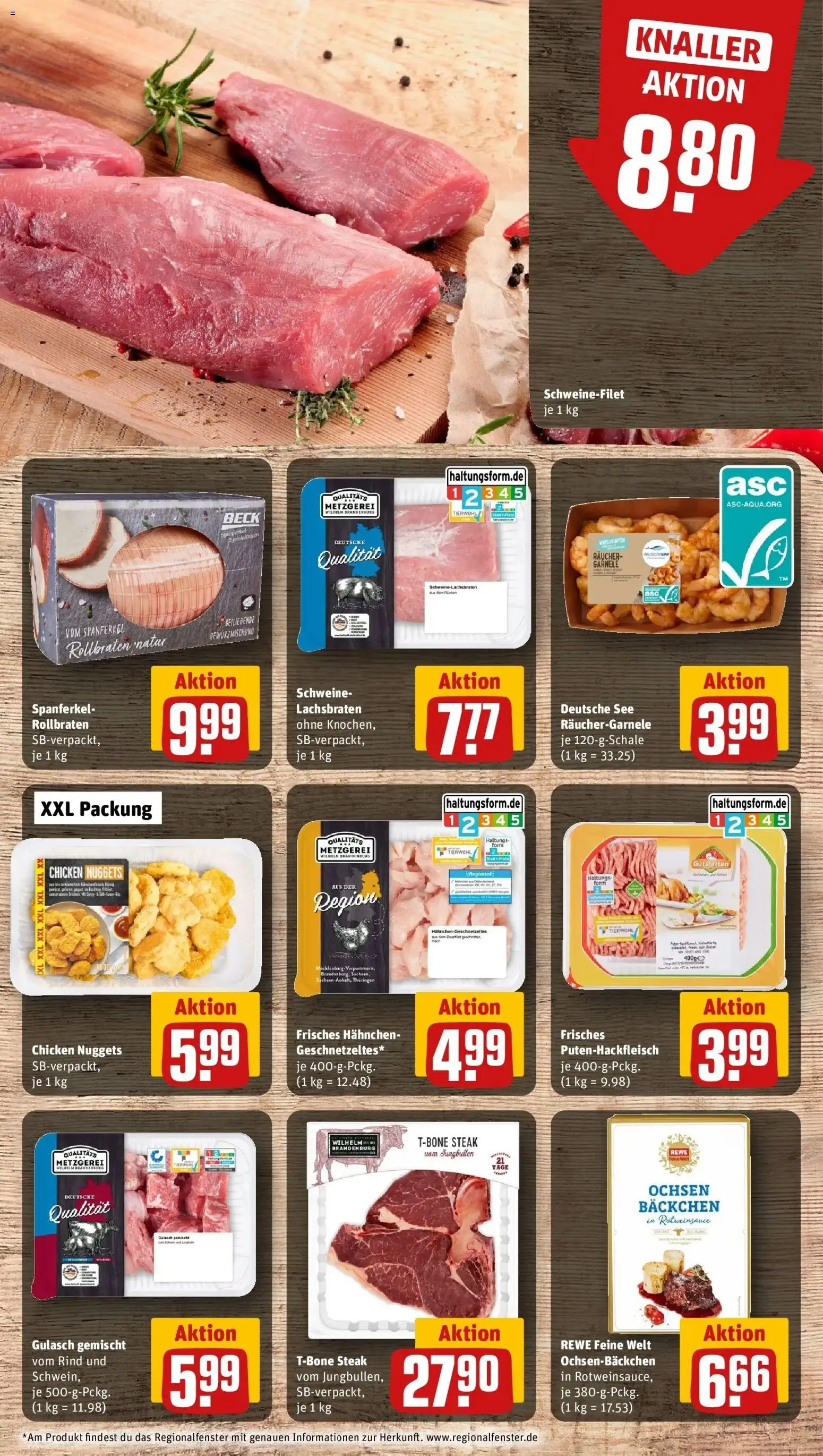 Rewe prospekt Blankenfelde-Mahlow	 – gültig ab 22.02.2026 | Seite: 8 | Produkte: Hahnchen, Schweinefilet, Gulasch, Steak