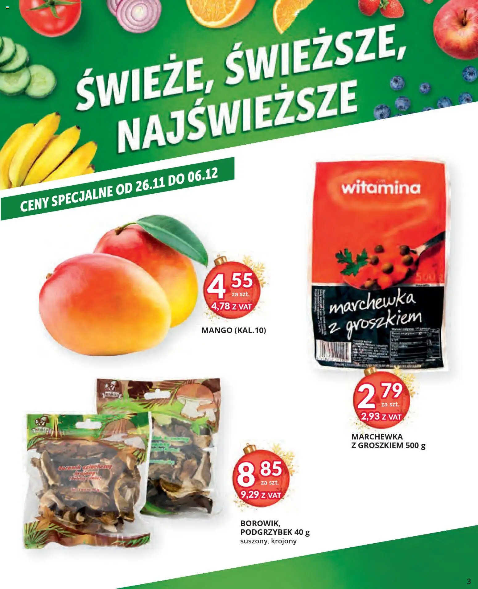 Eurocash Gazetka od 17.11.2025 | Strona: 3 | Produkty: Mango, Marchewka, Marchewka z groszkiem