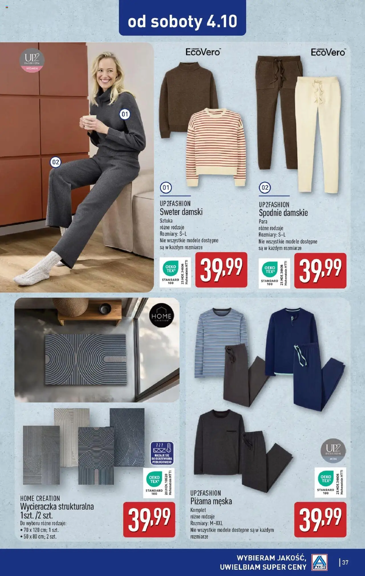 Aldi Gazetka od 29.09.2025 | Strona: 37 | Produkty: Sweter, Spodnie, Piżama, Wycieraczka