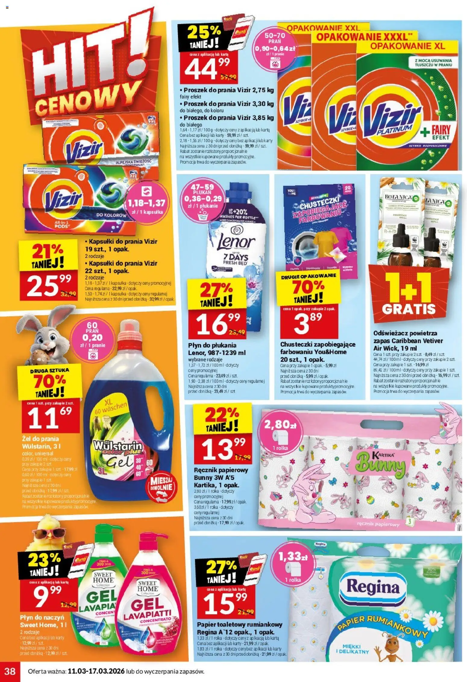 Twój Market gazetka od 11.03.2026 | Strona: 38 | Produkty: Kapsułki do prania Vizir, Fairy, Proszek do prania, Ręcznik papierowy