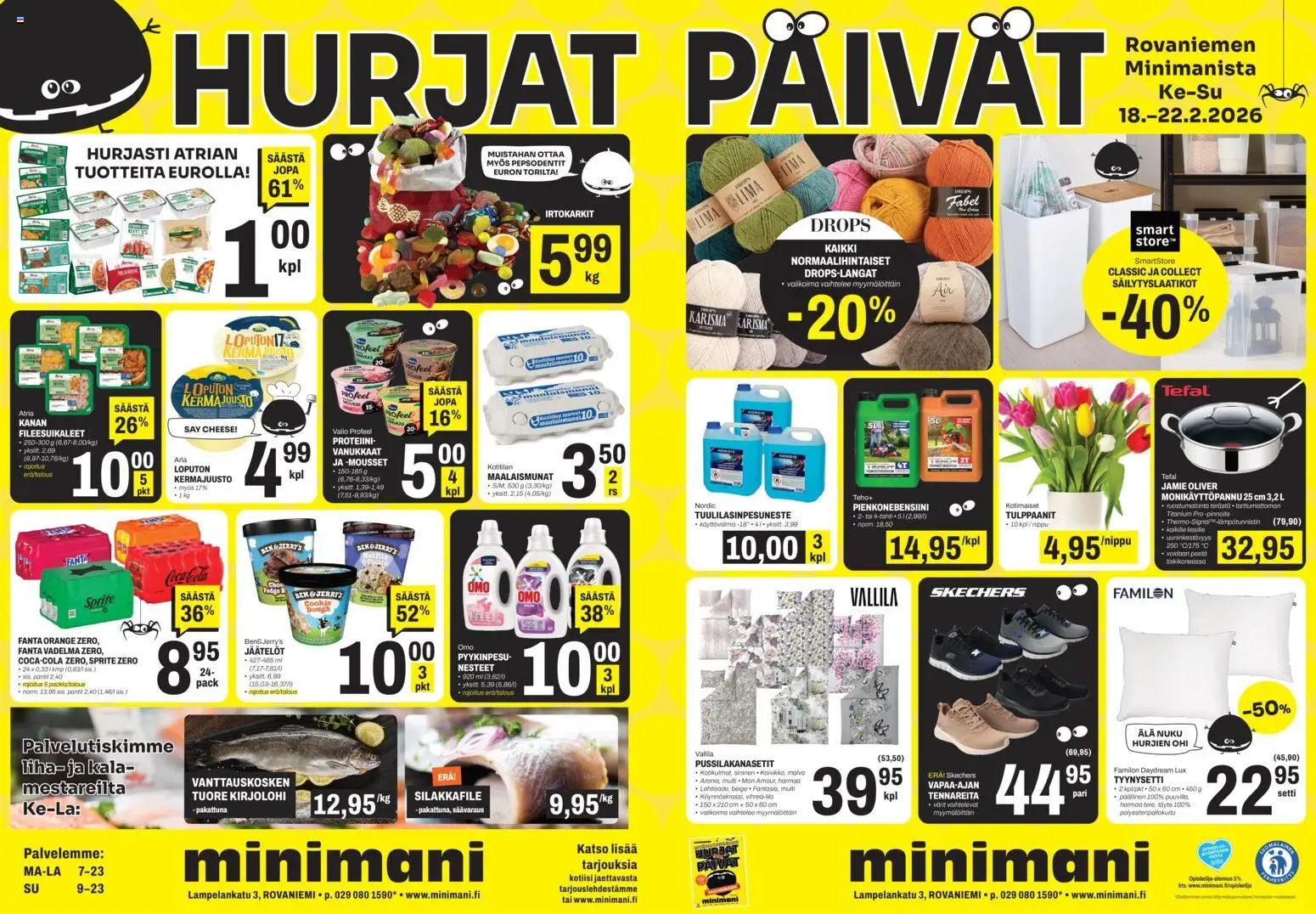 Minimani Tarjoukset - Rovaniemi – voimassa 18.02.2026 alkaen | Sivu: 1 | Tuotteet: Vadelma, Kermajuusto, Sprite, Coca cola