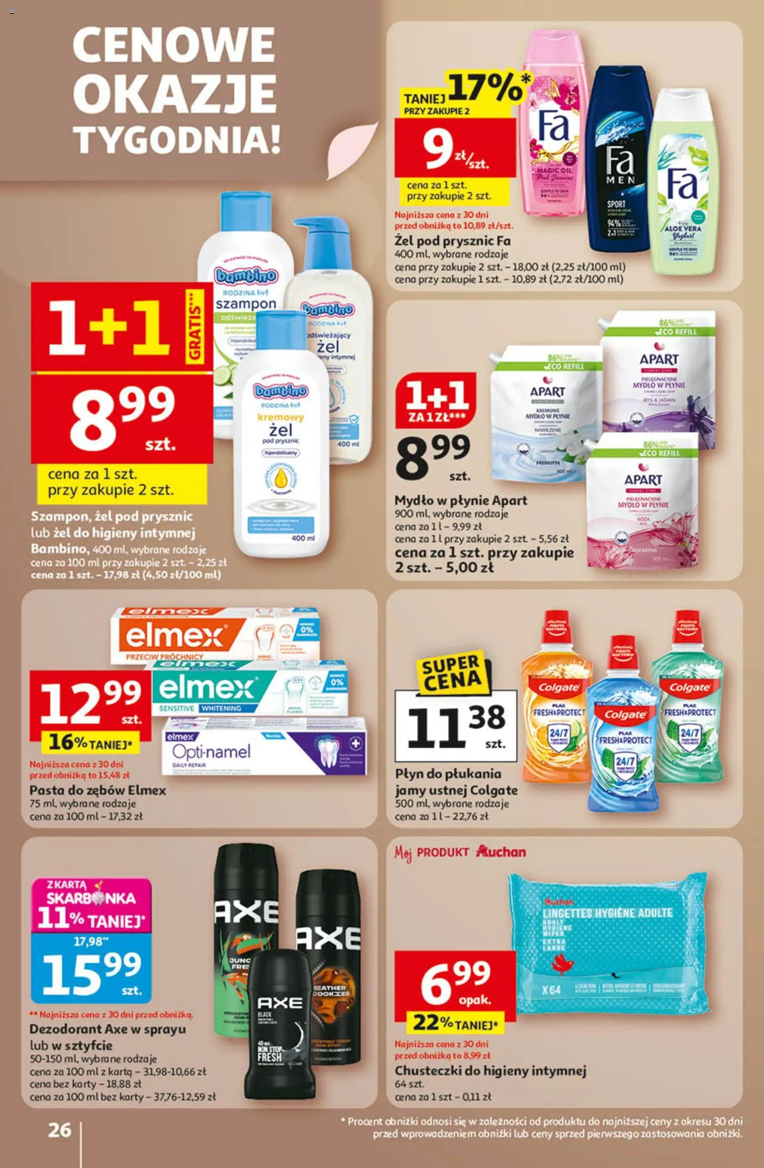 Auchan Gazetka - Wielkie Przeboje Cenowe Hipermarket od 02.01.2026 | Strona: 26 | Produkty: Karta, Kremowe mydło w płynie, Mydło w płynie, Pasta do zębów