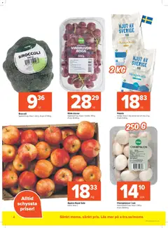 Coop X:-TRA erbjudanden - Förhandsvisning av reklamblad från butik Coop X:-TRA aktuell från 30.03.2026 | Sida: 4 | Produkter: Vindruvor, Champinjoner, Potatis, Broccoli