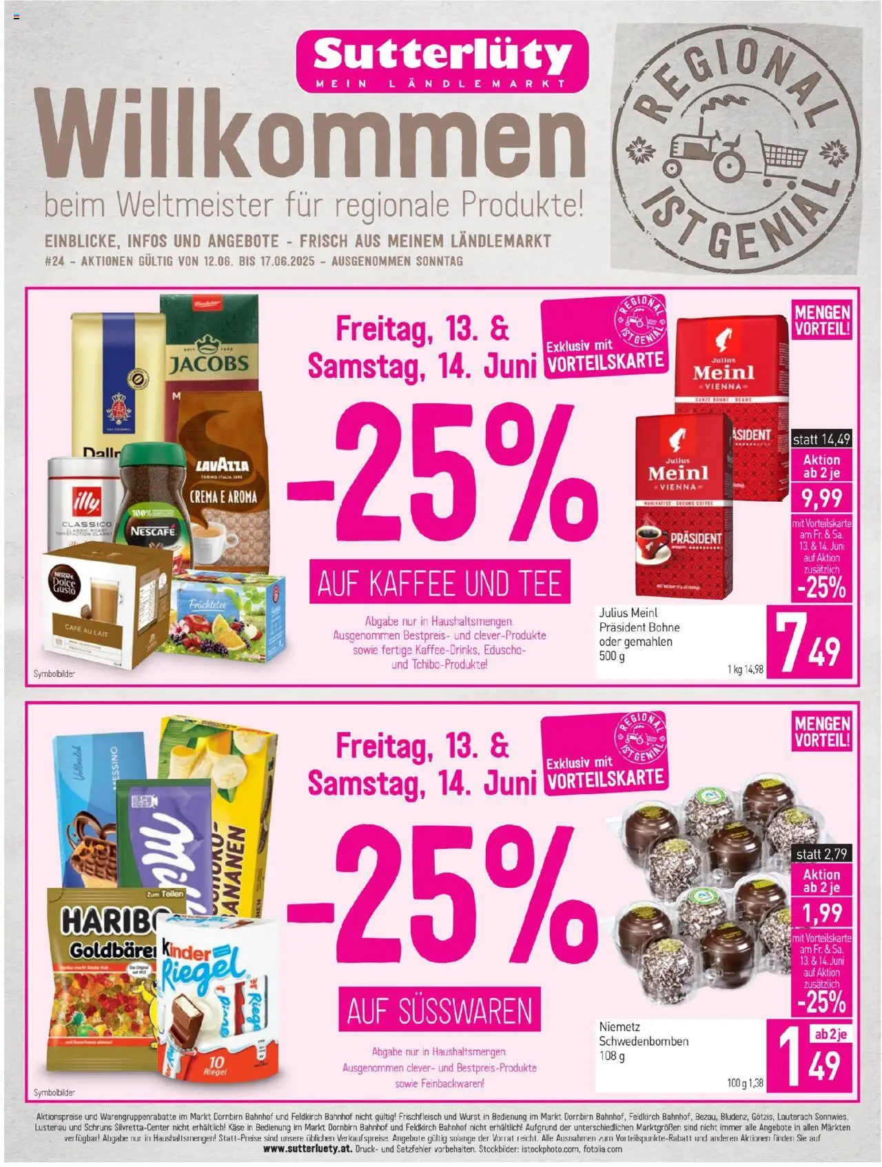 Sutterlüty Flugblatt gültig ab 12.06.2025 | Seite: 1 | Produkte: Wurst, Käse, Bananen, Tee