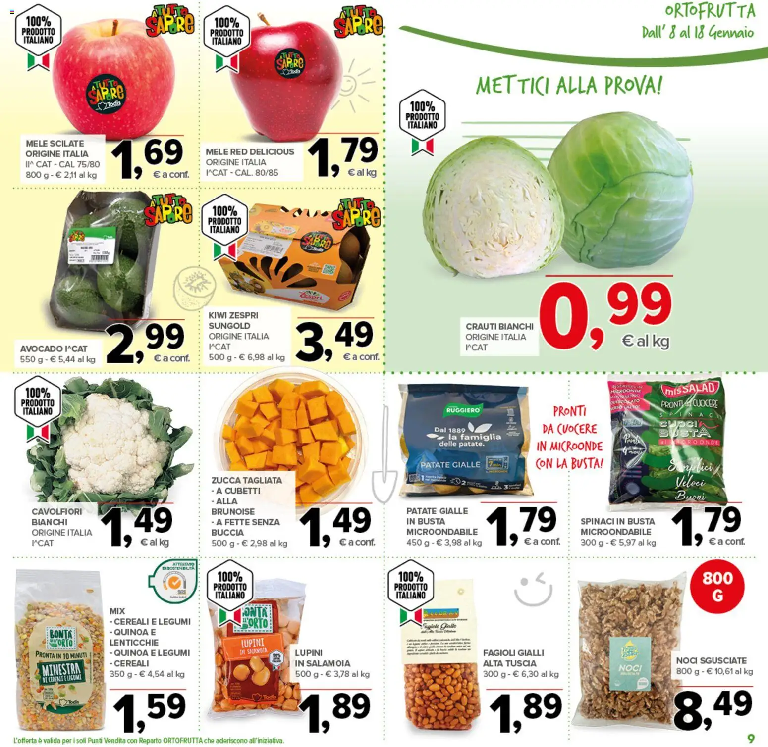 Volantino Todis del 08.01.2026 | Pagina: 9 | Prodotti: Legumi, Microonde, Cereali, Patate