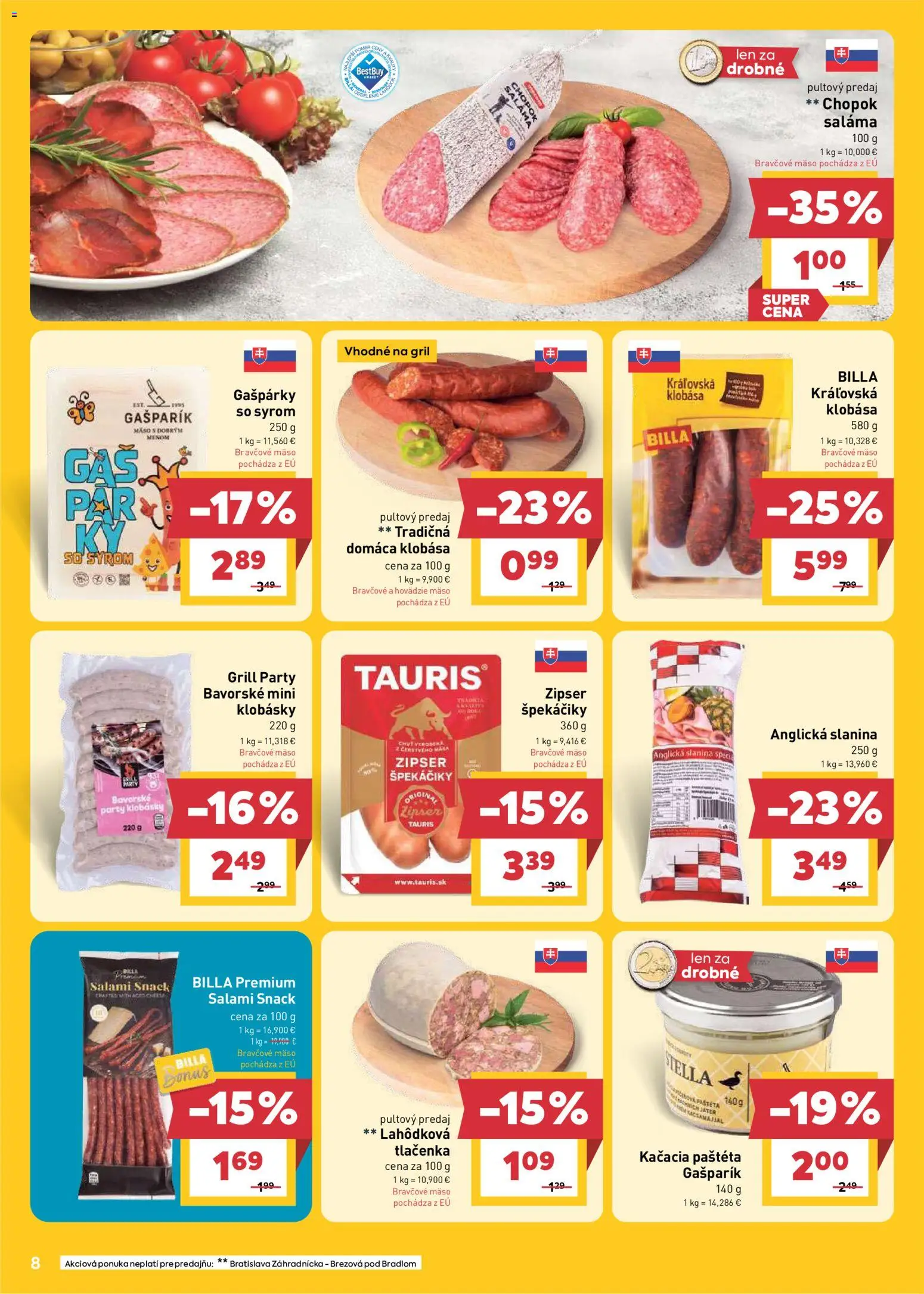 Nové Billa akcie – leták je platný od 22.04.2026 | Strana: 8 | Produkty: Gril, Slanina, Bravčové mäso