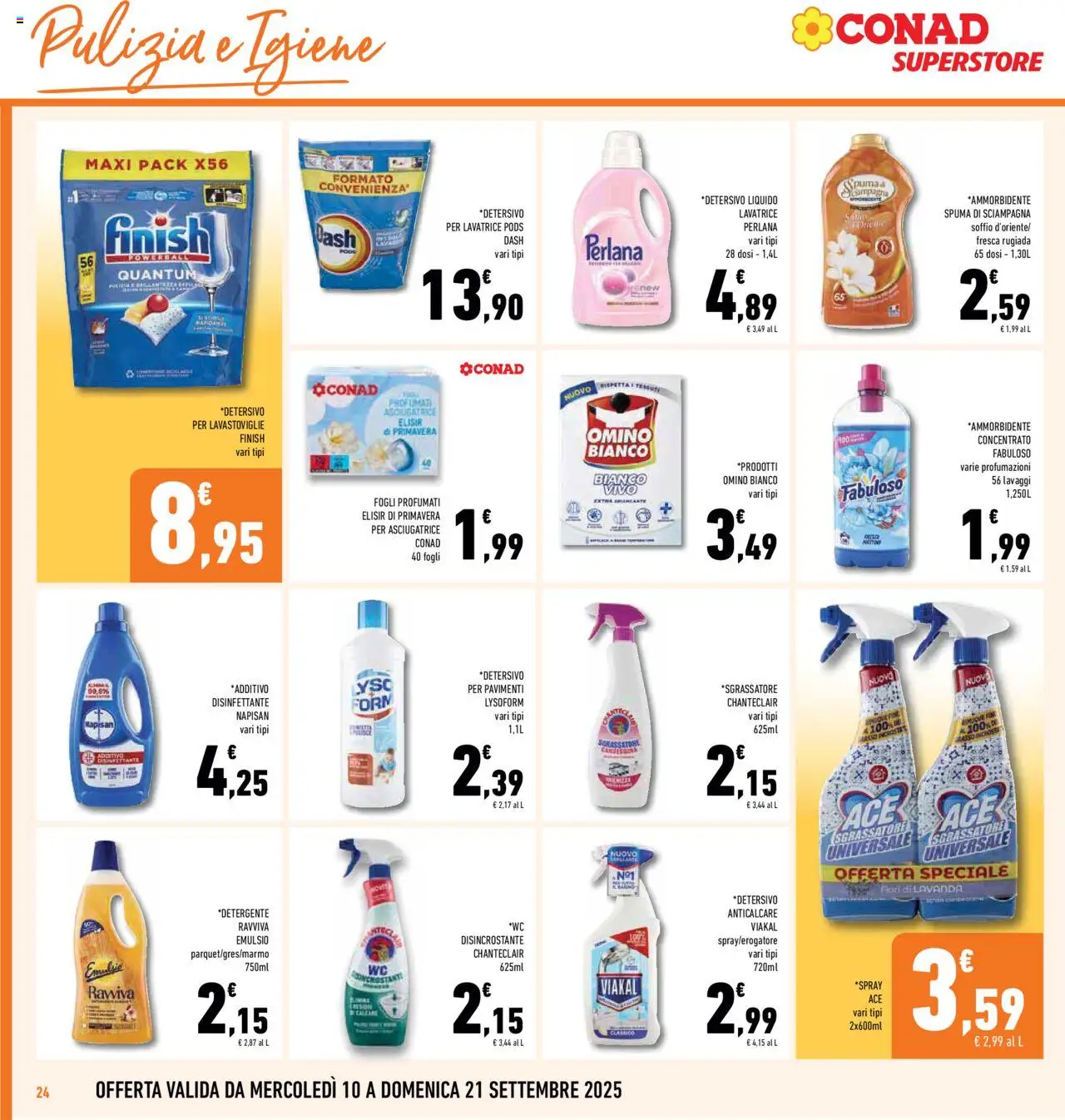 Volantino Conad del 10.09.2025 | Pagina: 24 | Prodotti: Detergente, Asciugatrice, Lavanda, WC
