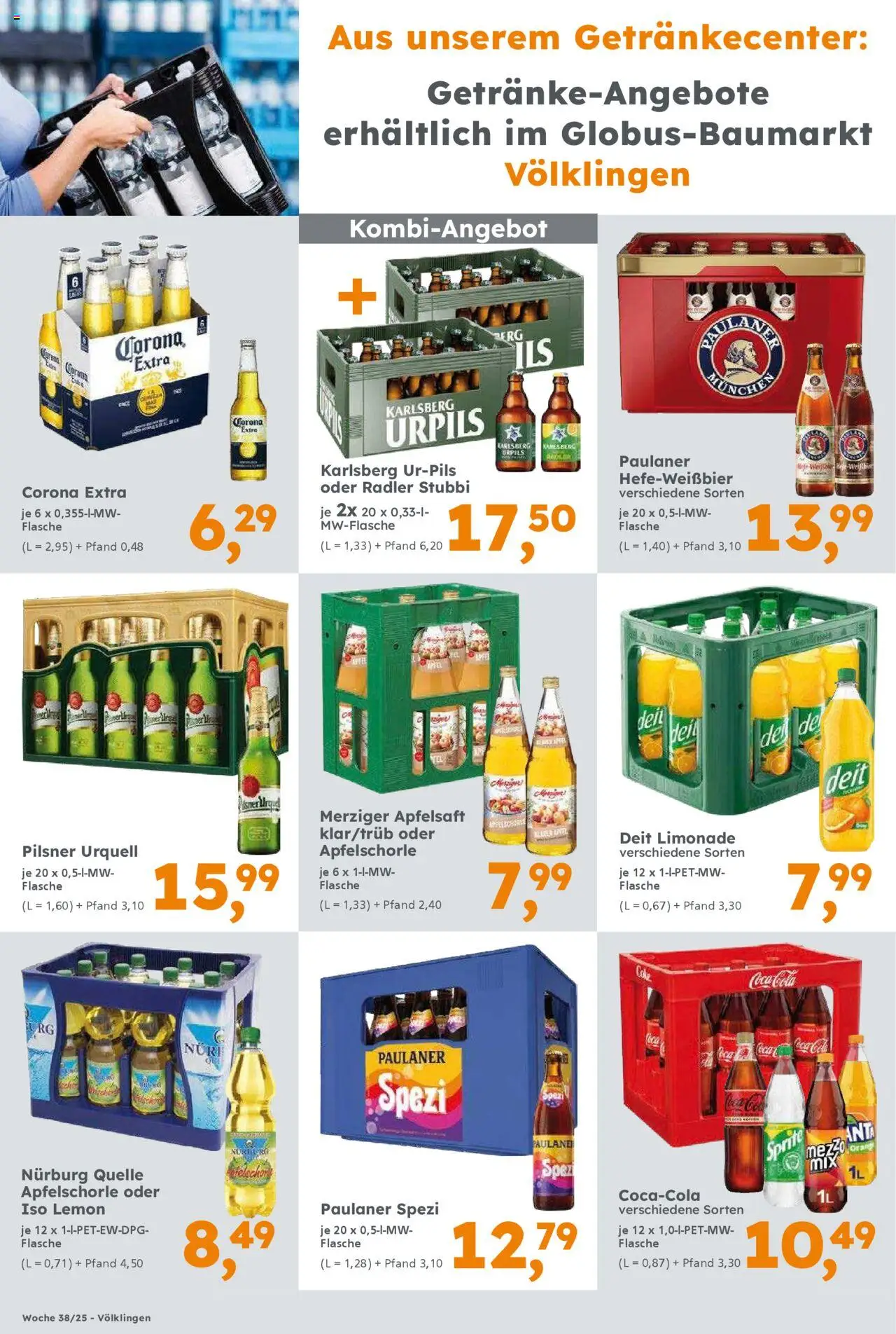 Globus Baumarkt Prospekt Saarbrücken – gültig ab 15.09.2025 | Seite: 16 | Produkte: Sprite, Paulaner spezi, Apfelsaft, Pilsner urquell