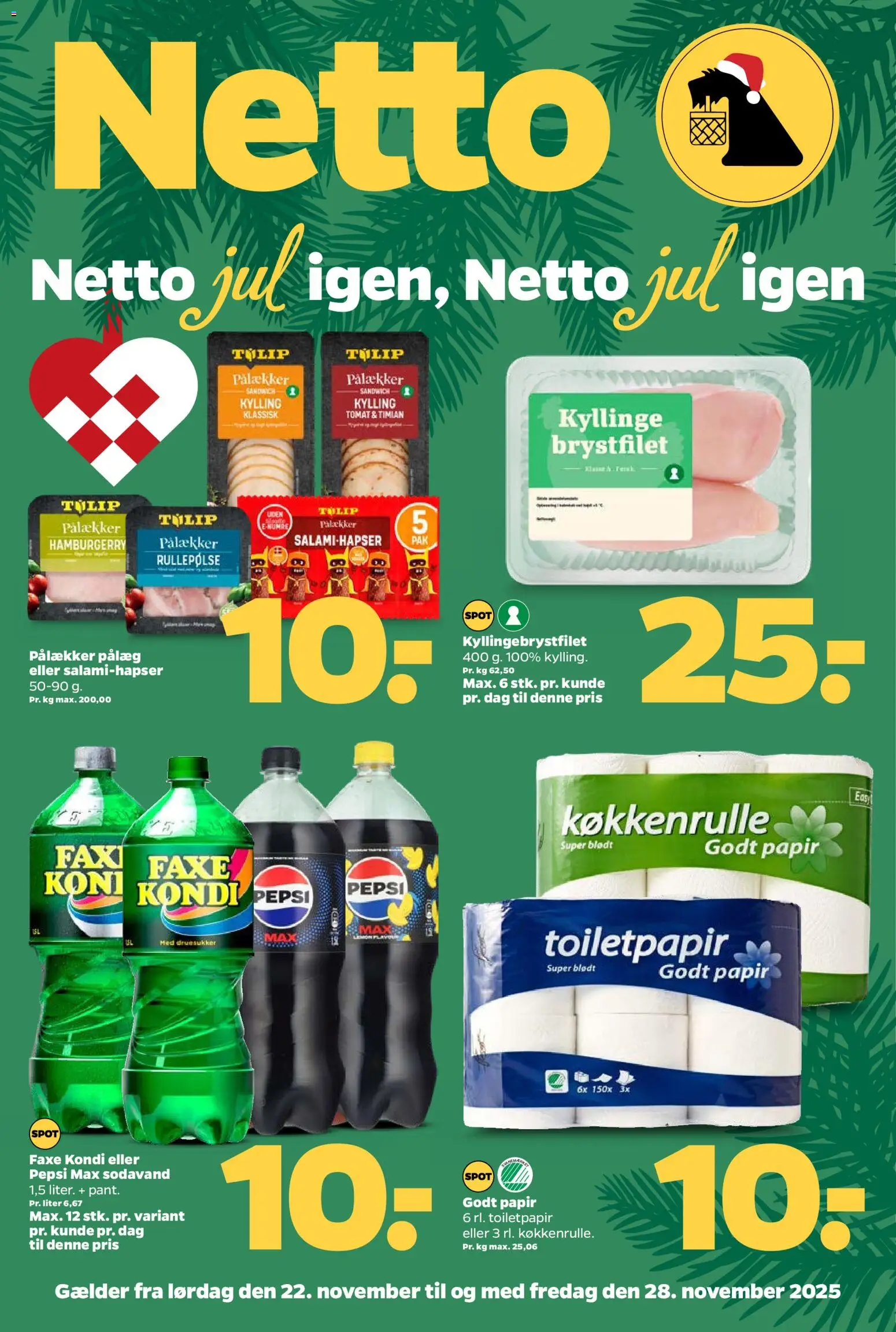 Netto tilbudsavis – gyldig fra 22.11.2025 | Side: 1 | Produkter: Sodavand, Pålæg, Faxe Kondi, Pepsi
