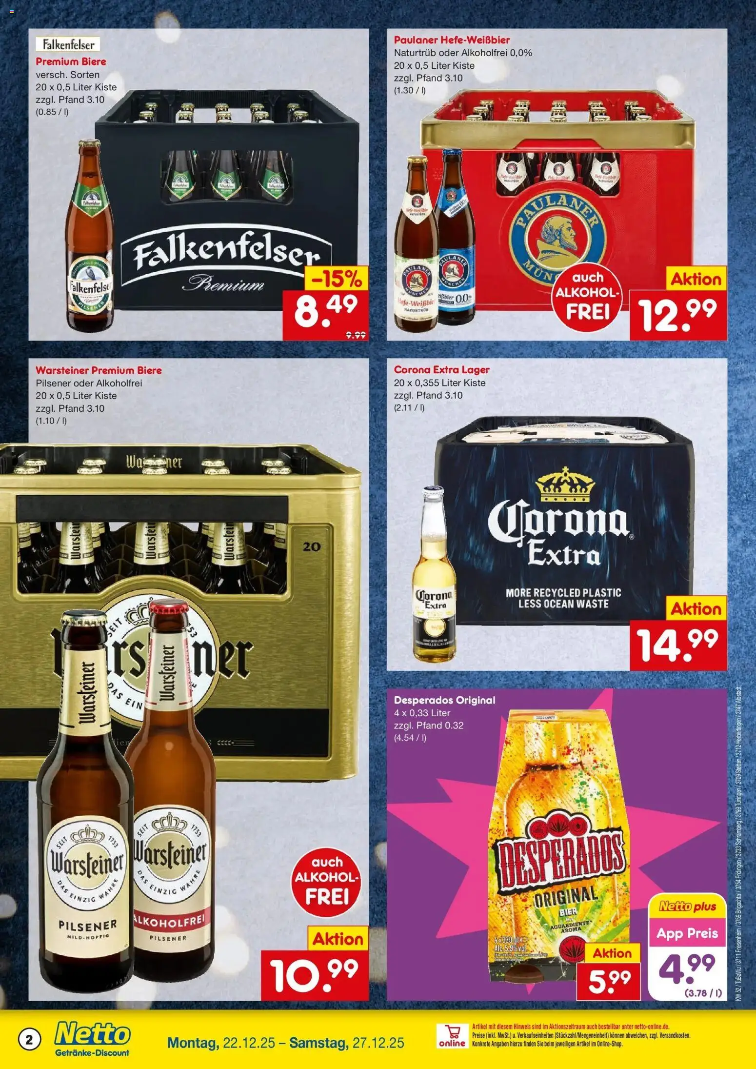 Netto Marken-Discount prospekt Schramberg	 – gültig ab 22.12.2025 | Seite: 2 | Produkte: Bier, Warsteiner, Desperados, Paulaner