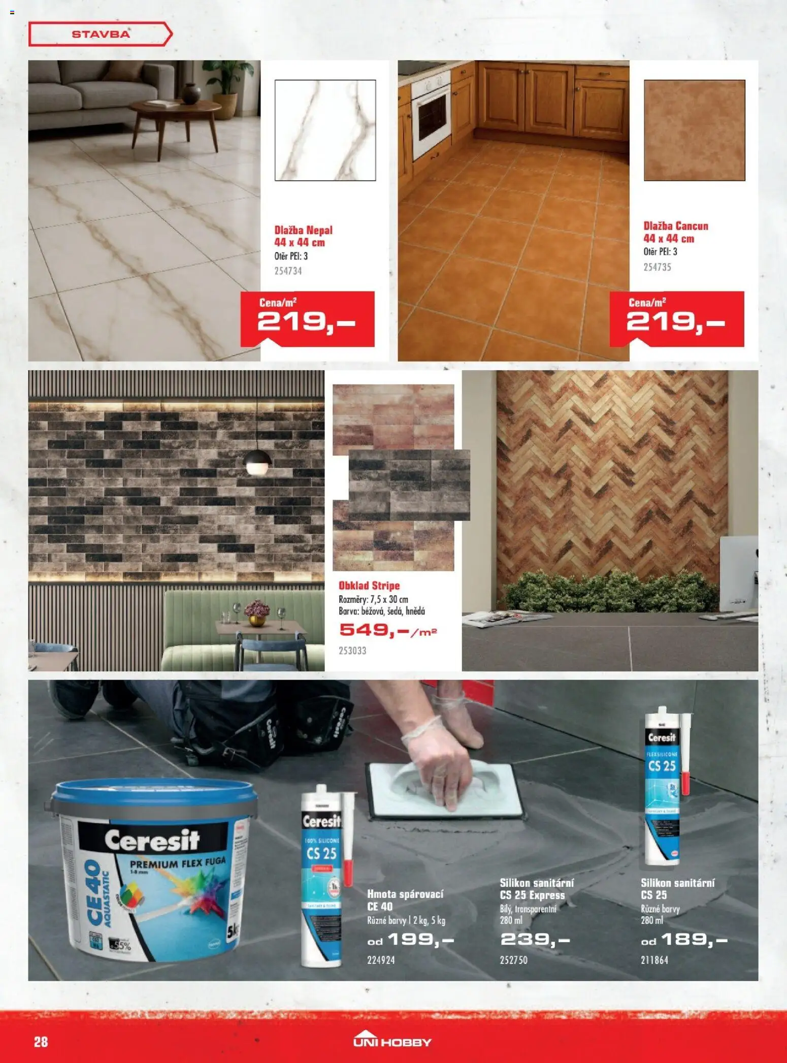 Uni Hobby leták od 05.03.2026 | Strana: 28 | Produkty: Dlažba, Silikon, Barvy
