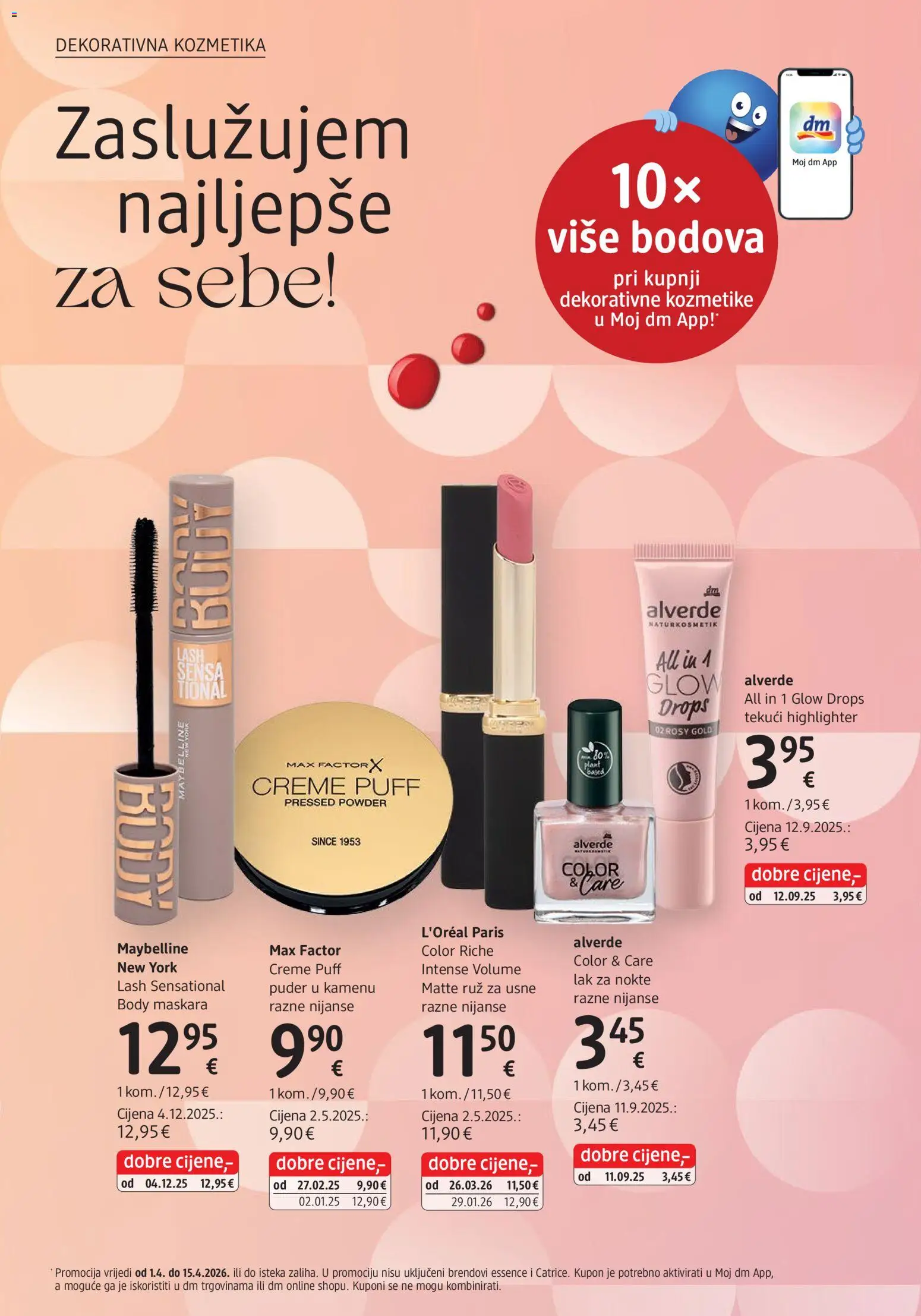 DM katalog | vrijedi od 01.04.2026 | Stranica: 6 | Proizvodi: Maskara, Ruž, Lak za nokte, Maybelline
