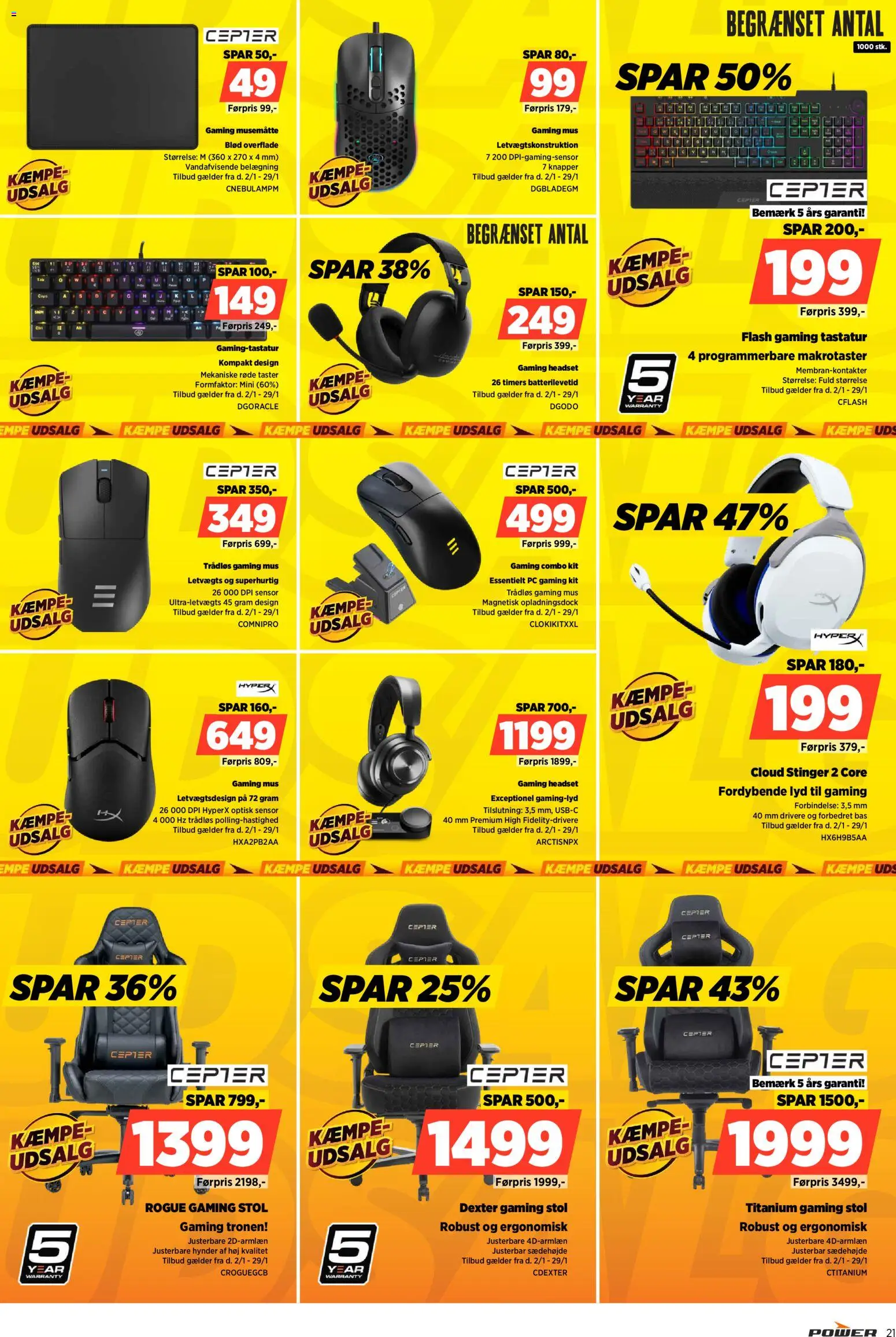 Power tilbudsavis – gyldig fra 16.01.2026 | Side: 21 | Produkter: Stol, Tastatur, Gaming mus, Lyd