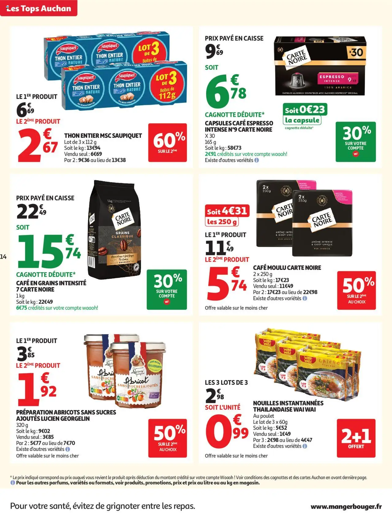 {H1} | Page: 14 | Produits: Abricot, Sucre, Cafe moulu carte noire, Nouilles