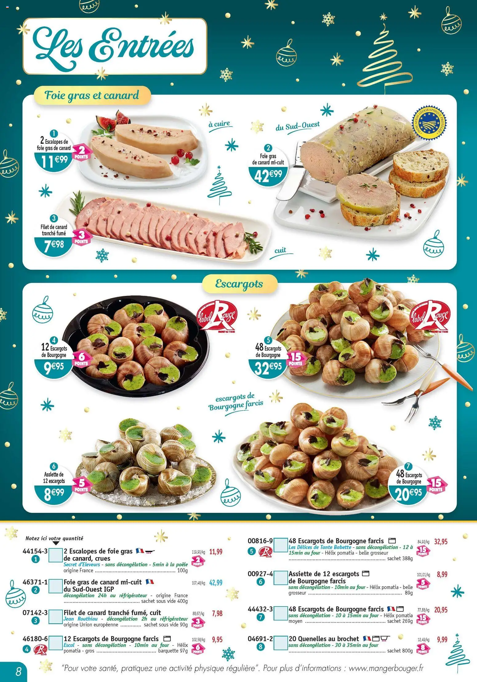 {H1} | Page: 8 | Produits: Foie Gras de Canard, Réfrigérateur, Poêle, Escargots