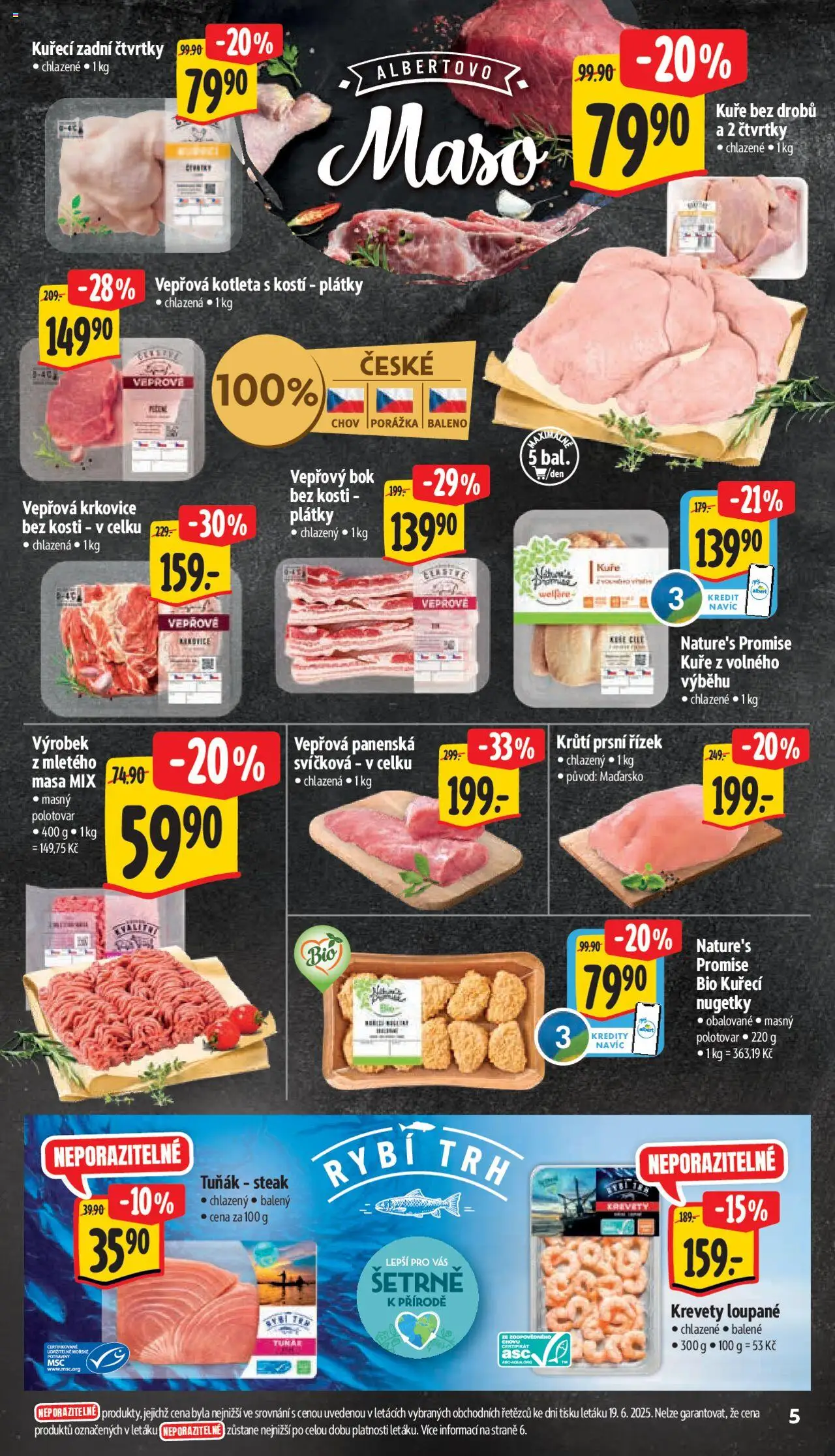 Albert leták - Supermarket od 25.06.2025 | Strana: 10 | Produkty: Tuňák, Vepřová kotleta, Krkovice bez kosti, Tuňák steak