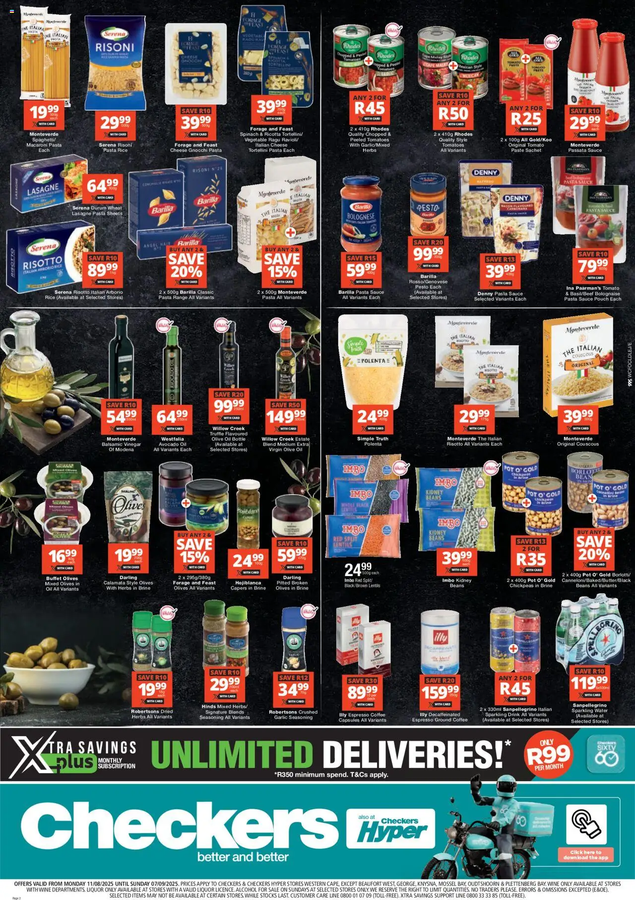 Checkers Western Cape - Flavours of Italy │ valid from 11.08.2025 | Page: 2 | Products: Coffee, Vinegar, Beef, Pasta