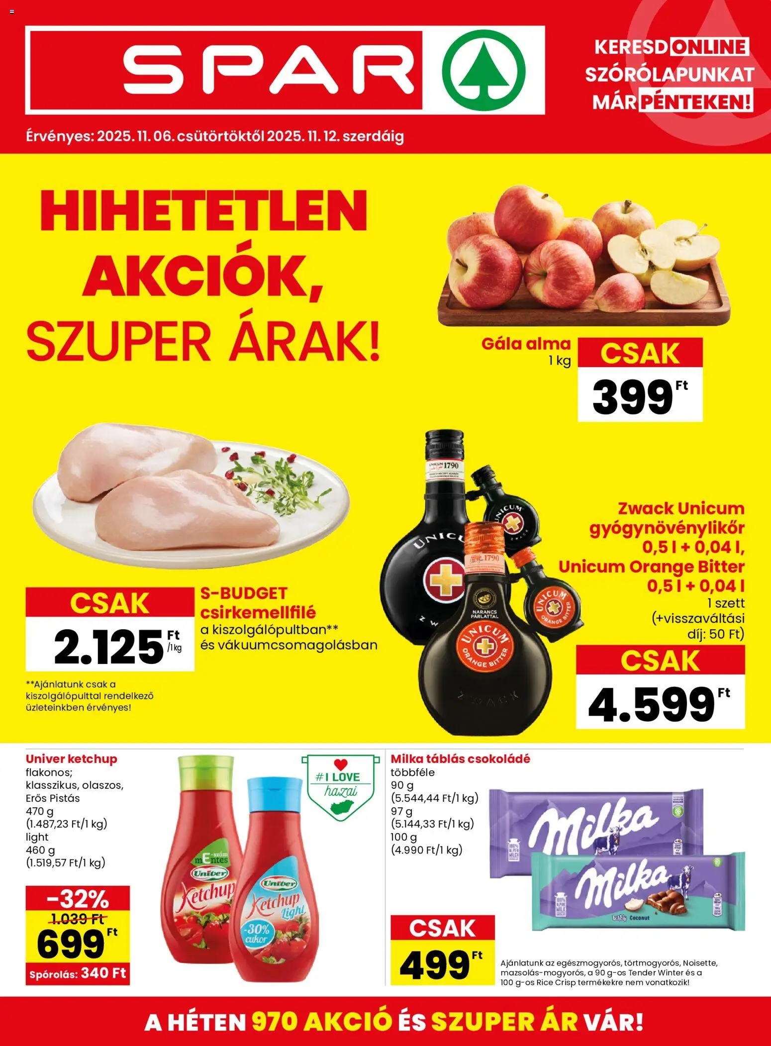 Spar akciós ujság - amely érvényes a következő dátumtól: 06.11.2025 | Oldal: 1 | Termékek: Csokoládé, Alma, Narancs, Cukor