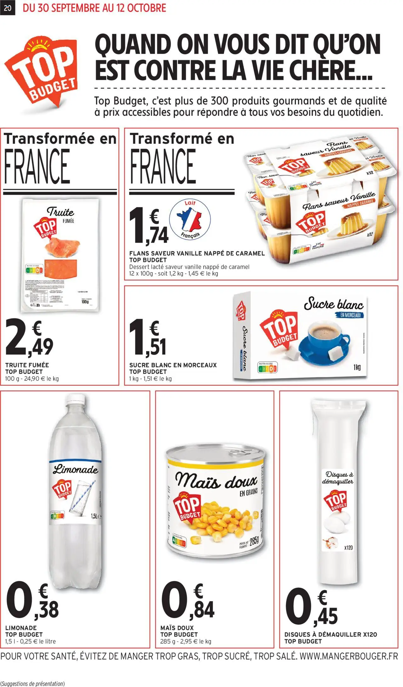  | Page: 20 | Produits: Limonade, Truite fumée, Sucre blanc, Nappe