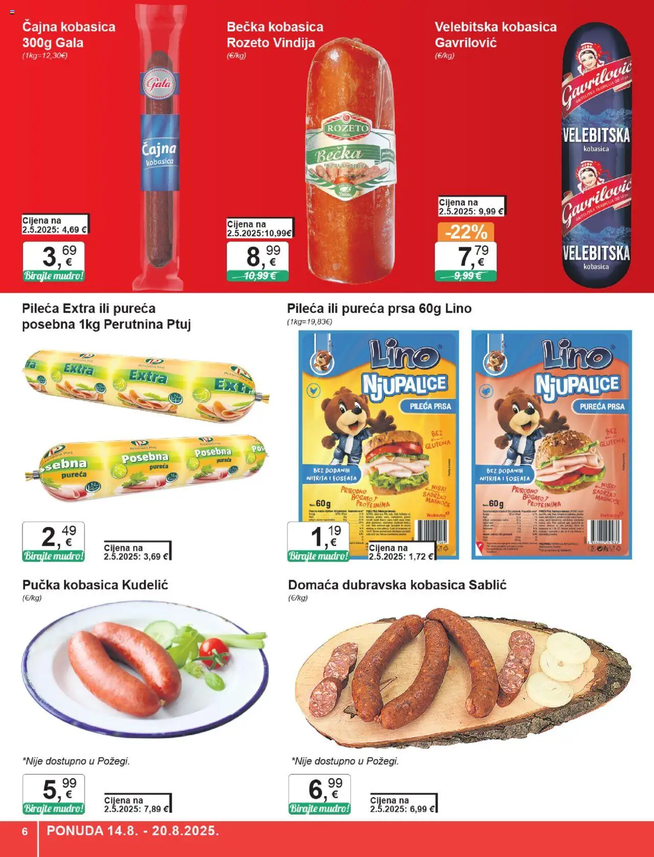 KTC katalog | vrijedi od 14.08.2025 | Stranica: 6 | Proizvodi: Podravka, Kobasica, Perutnina Ptuj, Pileća prsa