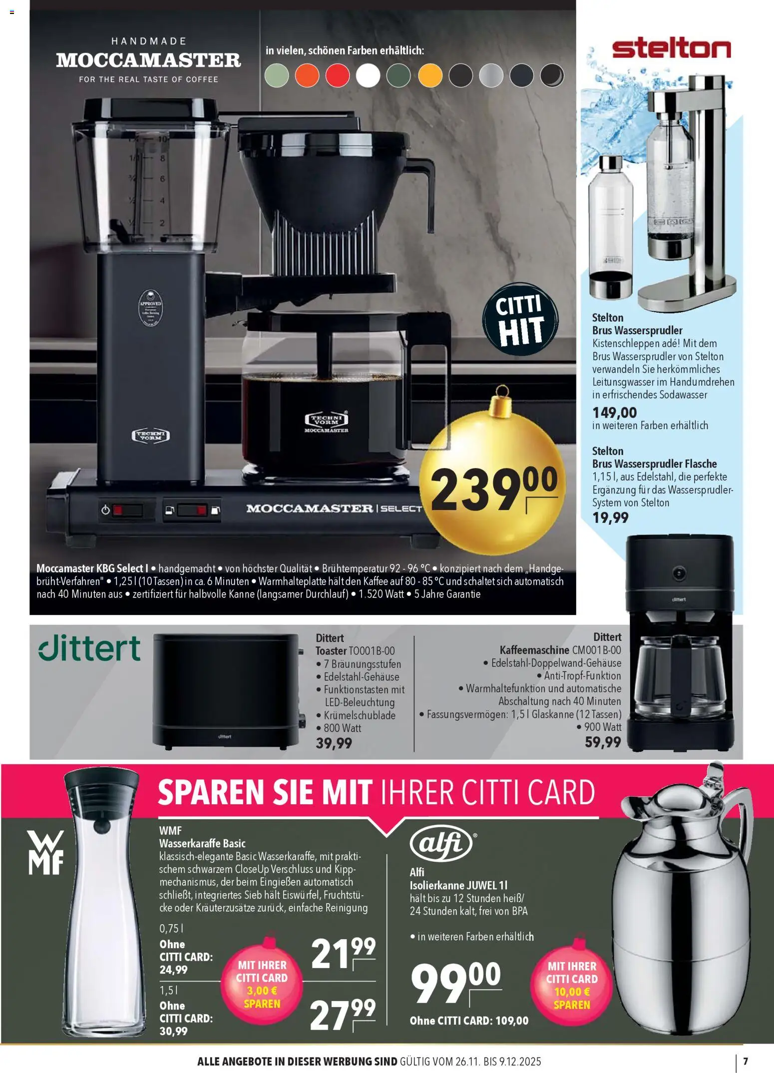 CITTI Markt  Ideen fürs Fest – gültig ab 26.11.2025 | Seite: 7 | Produkte: Kaffeemaschine, Toaster, Kaffee