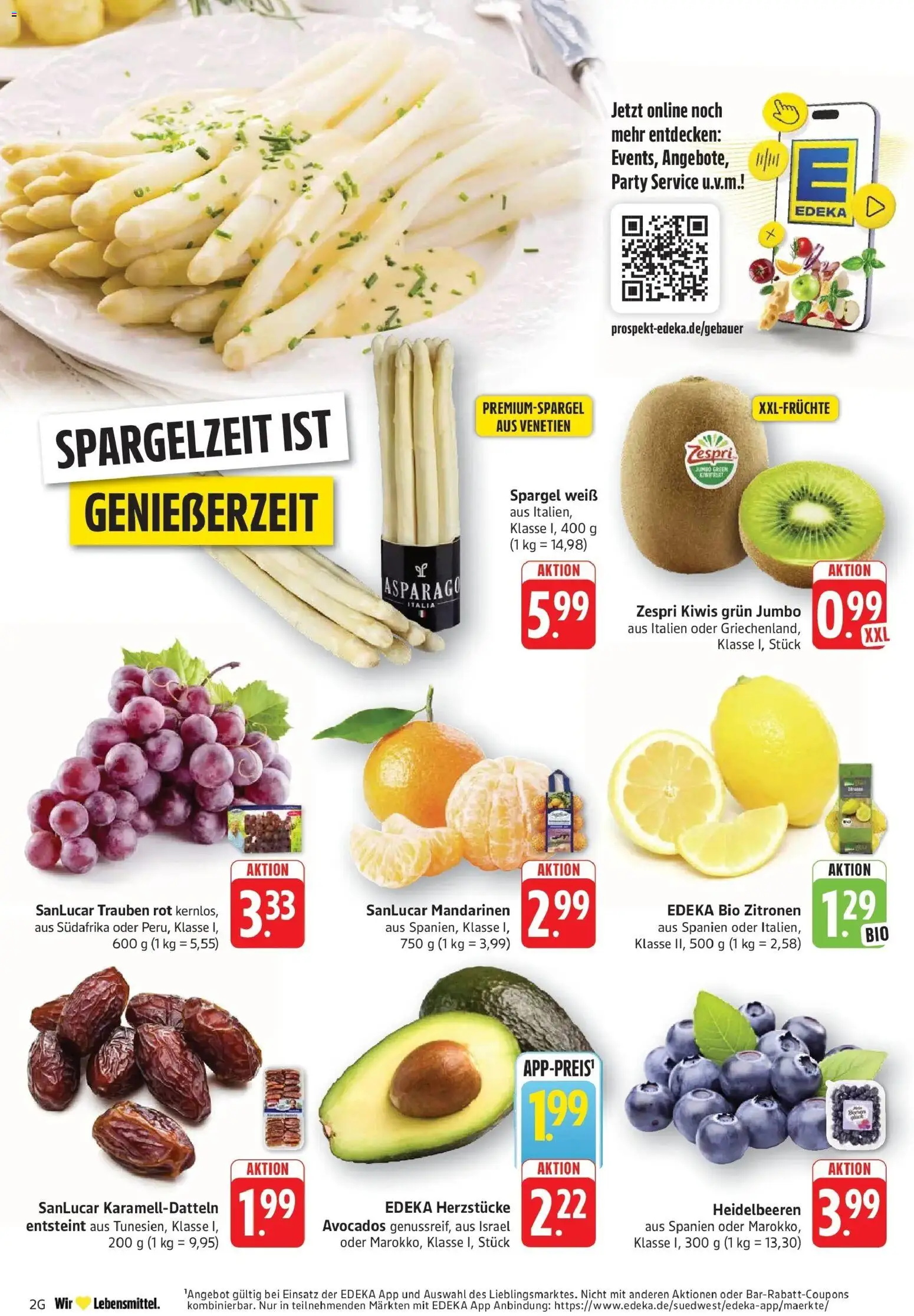 Angebote – gültig ab 16.03.2026 | Seite: 2 | Produkte: Trauben, Mandarinen, Spargel, Heidelbeeren