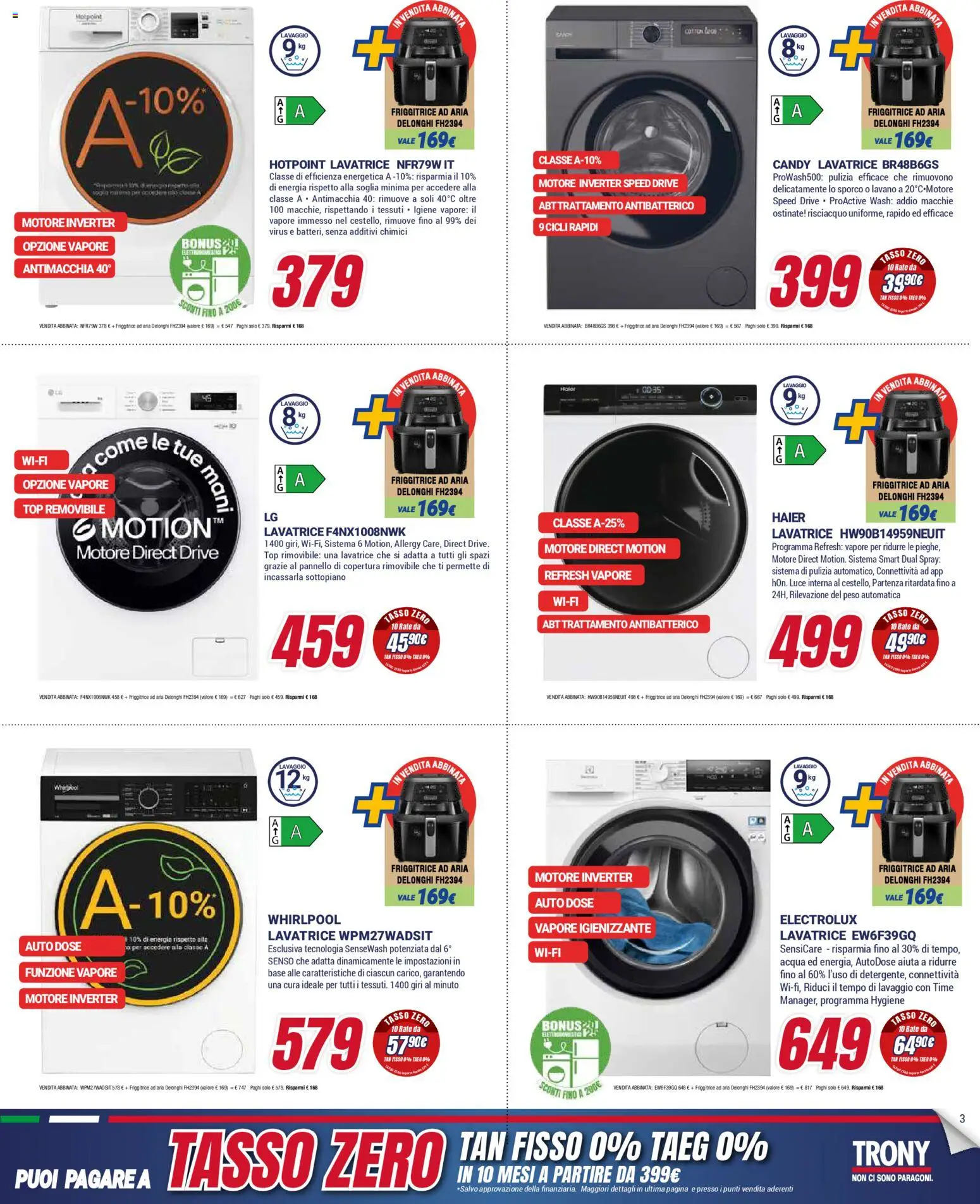 Volantino Trony del 15.01.2026 | Pagina: 3 | Prodotti: Friggitrice ad aria, Acqua, Top, Lavatrice