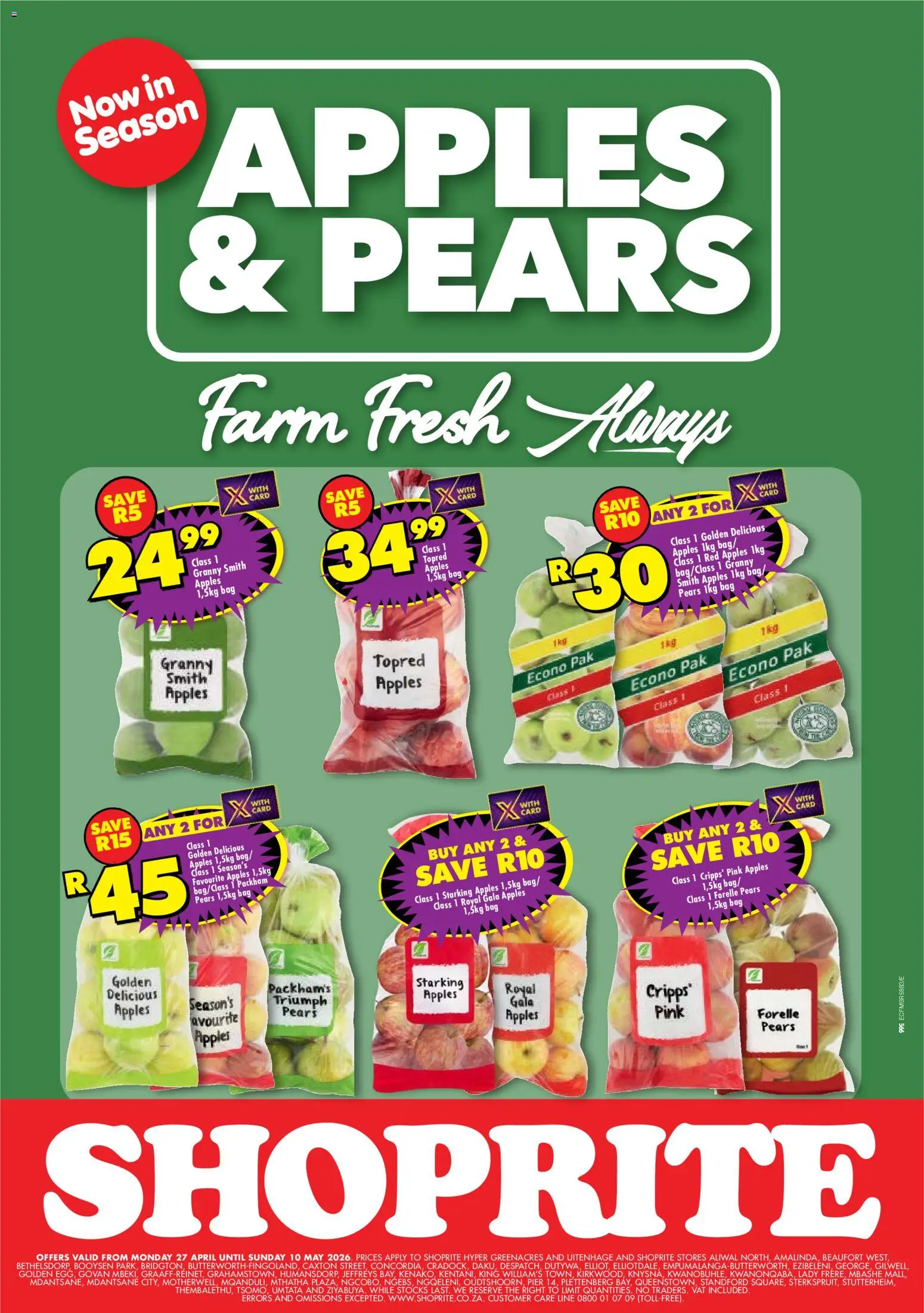 New Shoprite catalogue – valid from 27.04.2026 | Page: 1 | Products: Pears, Bag, Apples