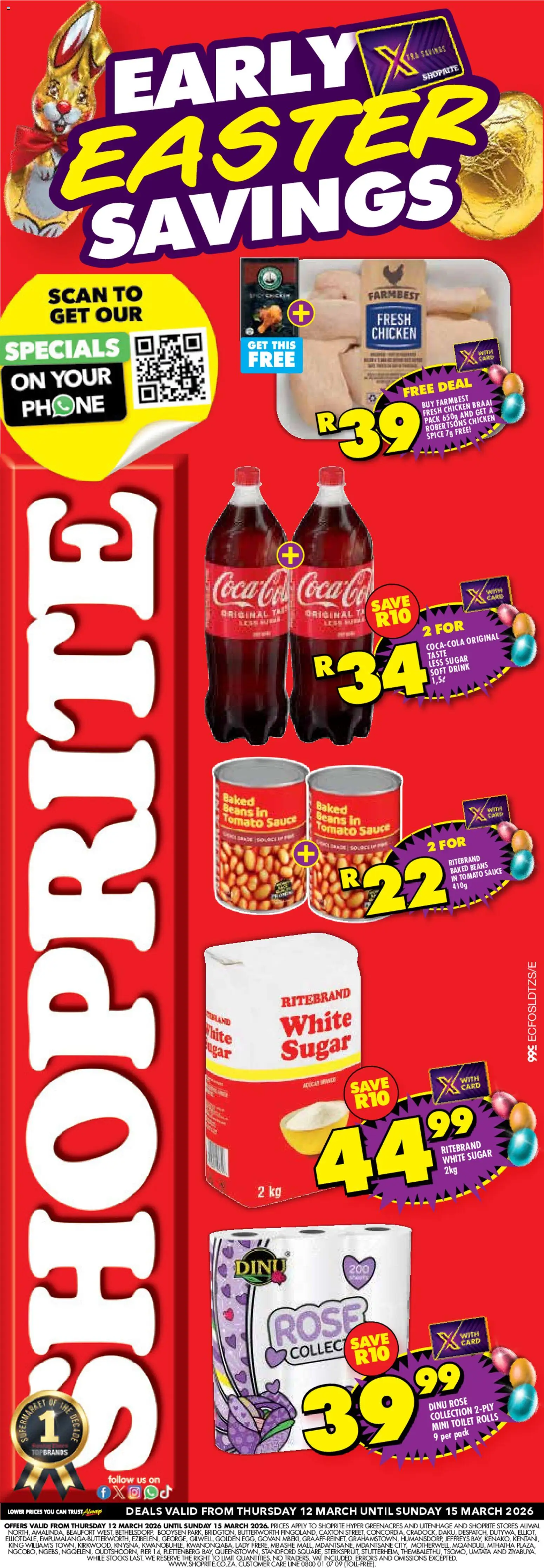 New Shoprite catalogue – valid from 12.03.2026 | Page: 1 | Products: Baked beans, Toilet, Chicken, Sauce