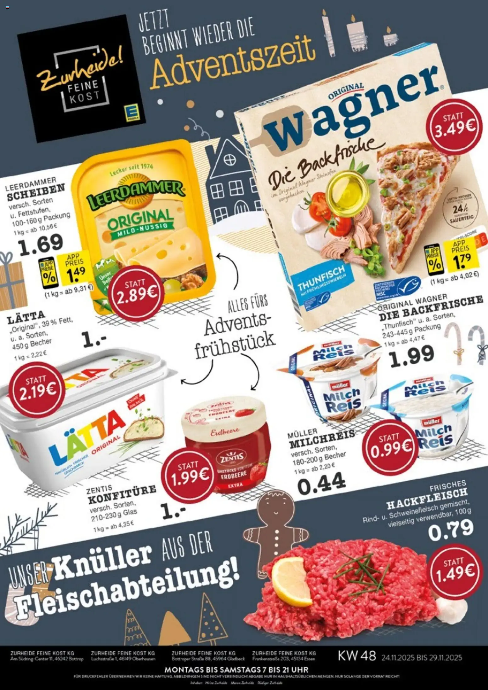 Edeka Zurheide Prospekt 	 – gültig ab 24.11.2025 | Seite: 1 | Produkte: Lätta, Reis, Uhr, Hackfleisch