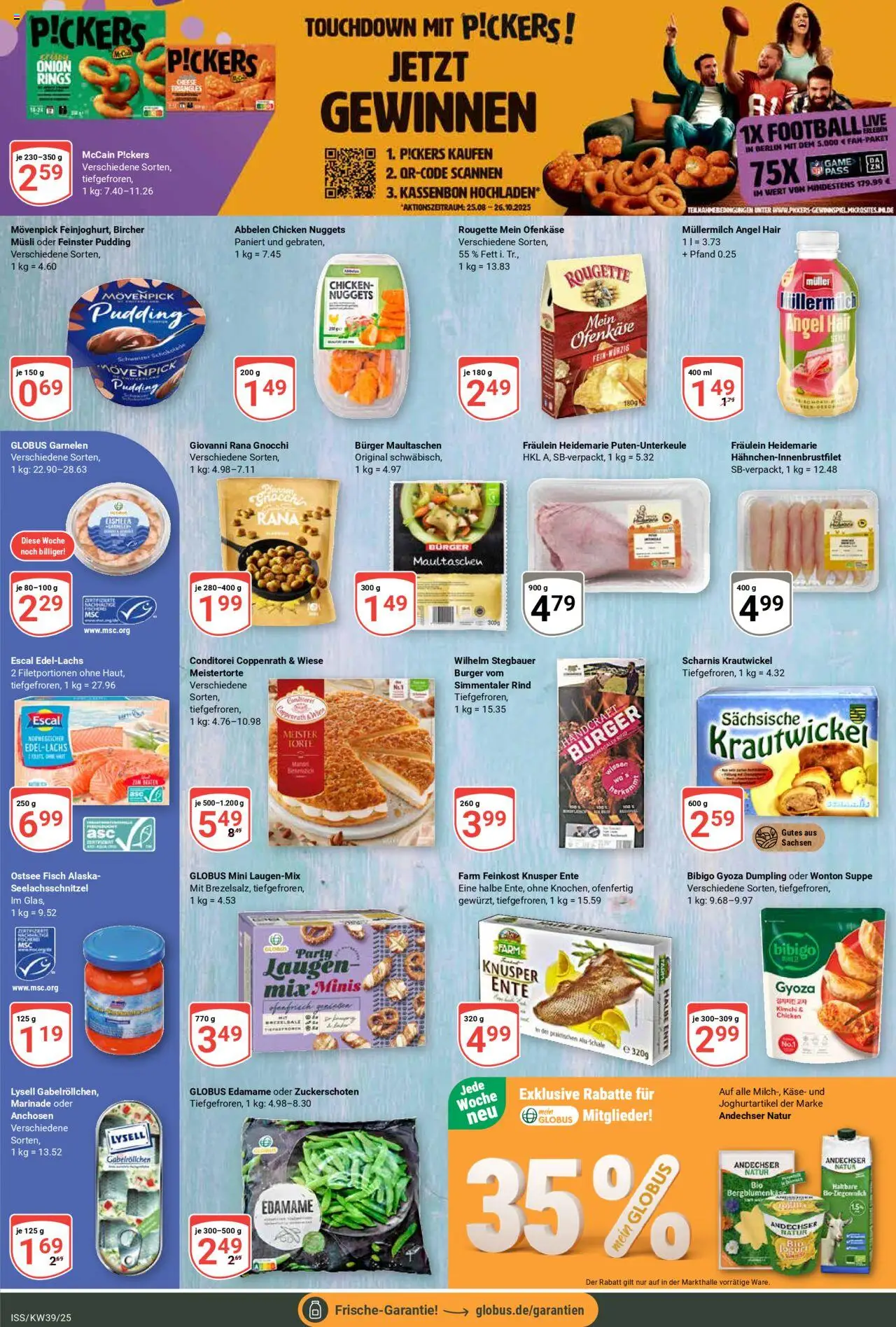 Globus Prospekt 	 – gültig ab 22.09.2025 | Seite: 8 | Produkte: Fisch, Football, Müllermilch, Ente