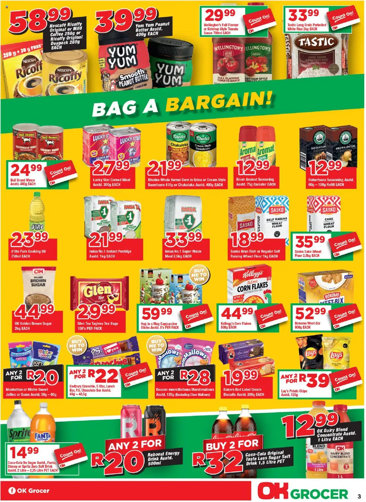 New OK Foods catalogue – valid from 10.09.2025 | Page: 3 | Products: Bag, Maize meal, Chips, Fruit