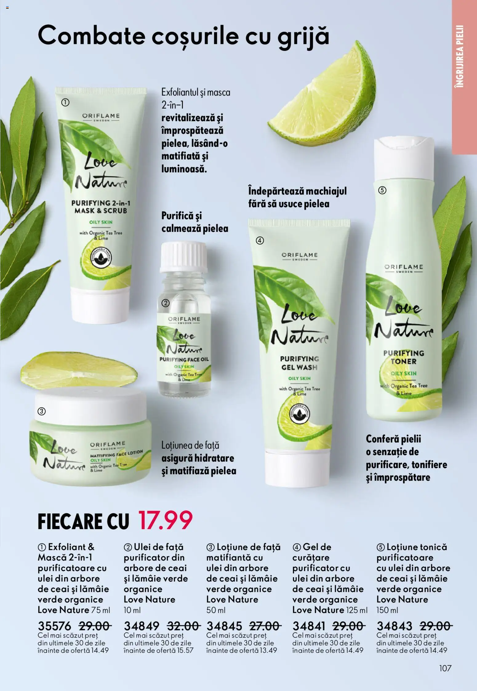 Noul catalog Oriflame – valabil de la 03.12.2025 | Pagină: 107 | Produse: Loțiune tonică, Exfoliant, Scrub, Lămâie