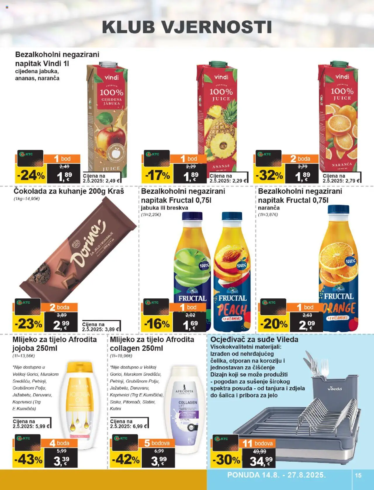 KTC katalog | vrijedi od 14.08.2025 | Stranica: 15 | Proizvodi: Čokolada, Breskva, Zdjela, Vileda