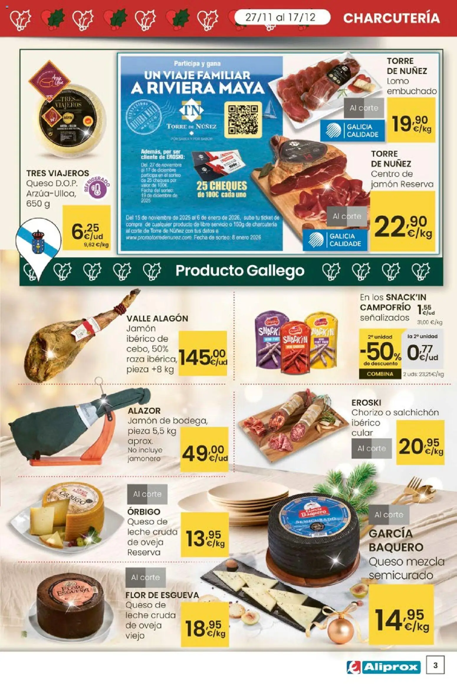 Eroski - Aliprox │ válido desde el 27.11.2025 | Página: 3 | Productos: Leche, Queso, Jamón ibérico, Jamón