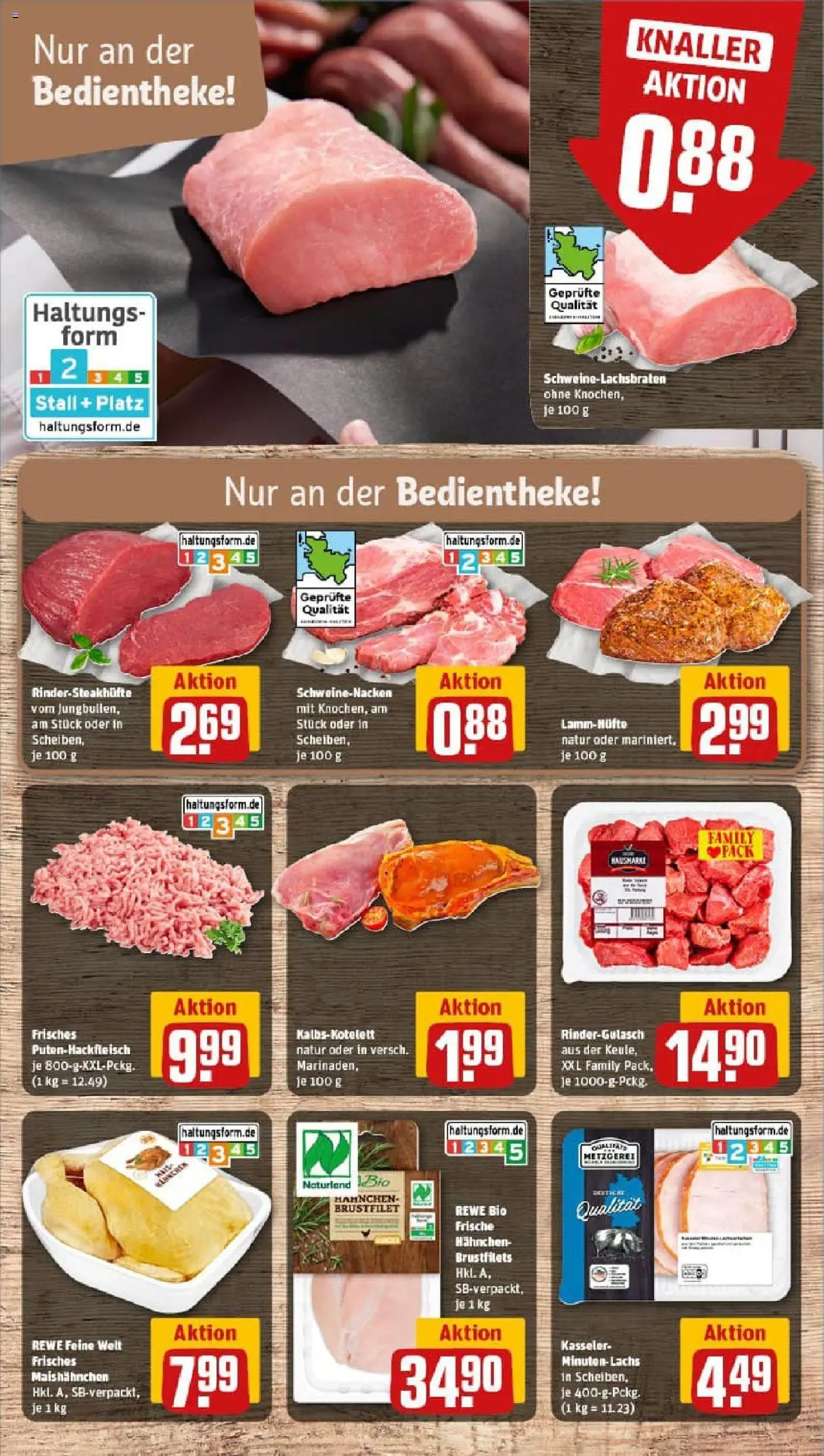 Rewe prospekt Schleswig	 – gültig ab 13.10.2025 | Seite: 8 | Produkte: Rindergulasch, Hahnchen, Schweinenacken