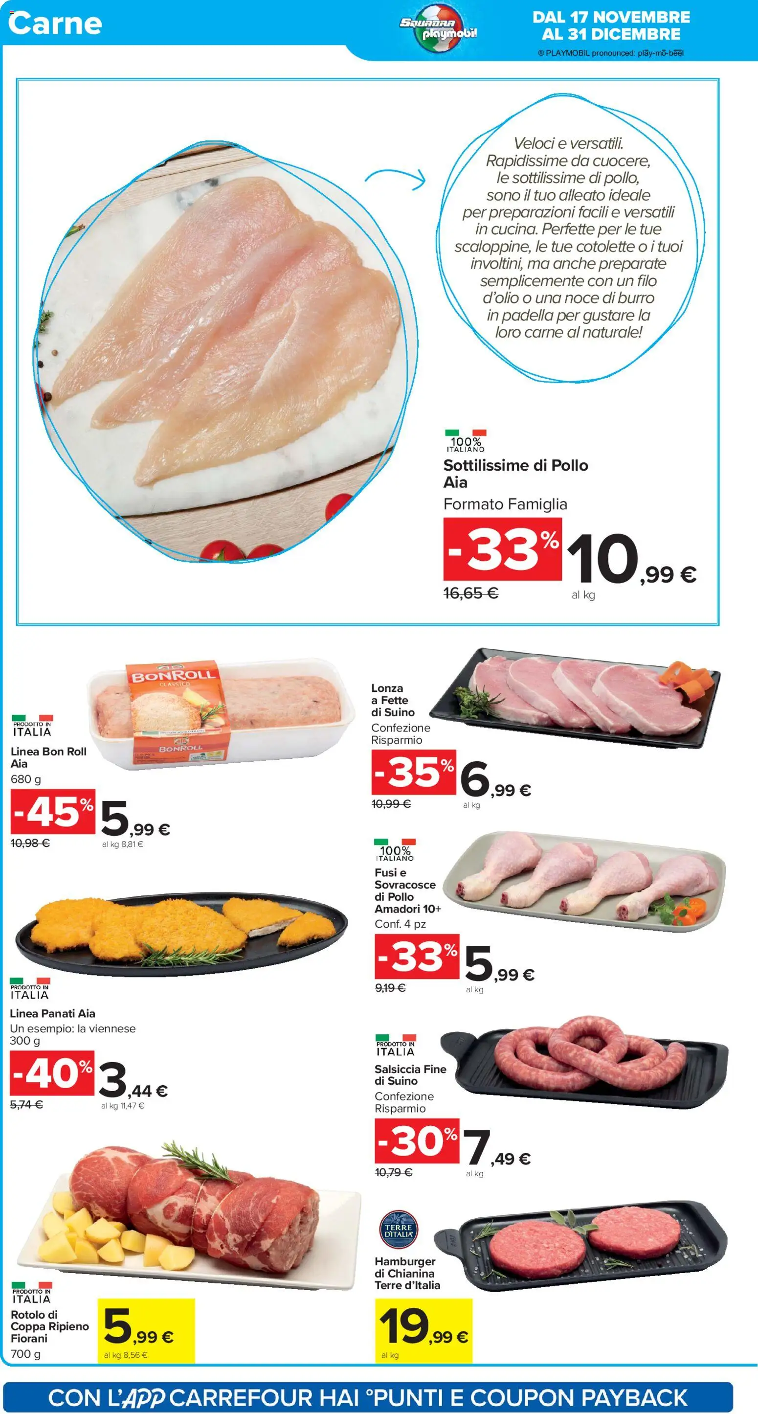 Volantino Carrefour del 17.11.2025 | Pagina: 6 | Prodotti: Pollo, Suino, Salsiccia, Hamburger