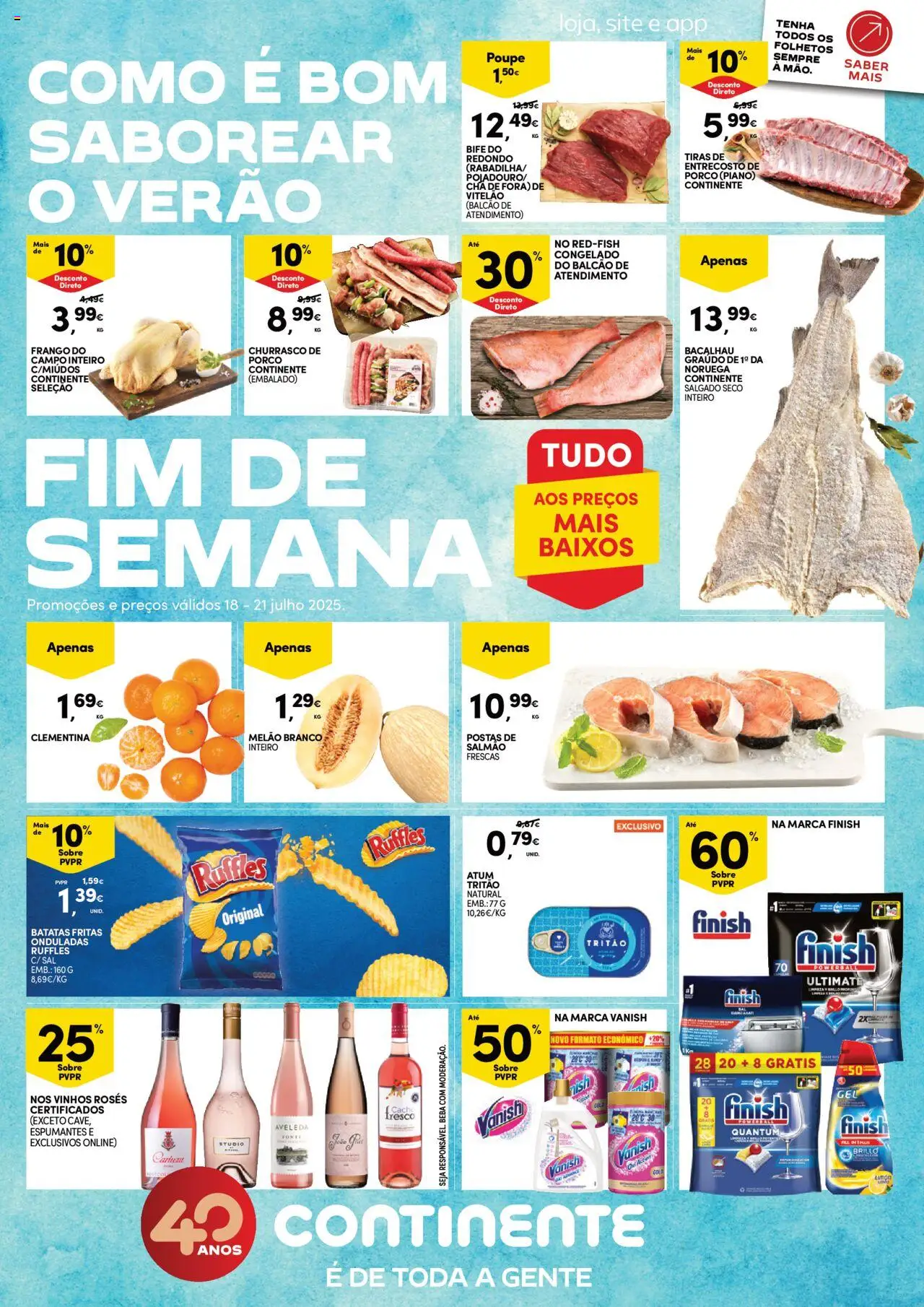Continente - Fim de Semana │ válido de 18.07.2025 | Página: 1 | Produtos: Bacalhau, Frango, Salmão, Chá