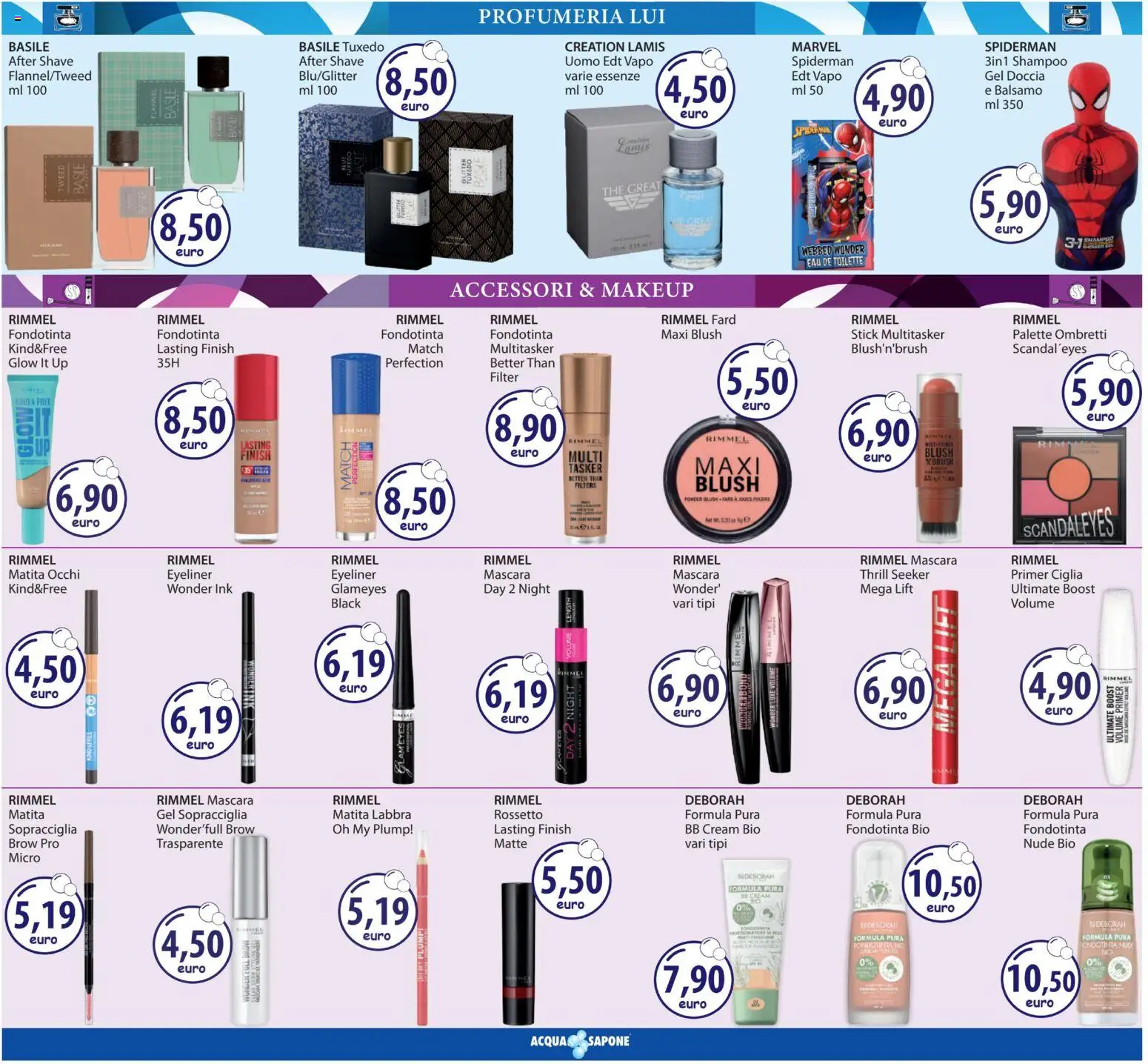 Volantino Acqua e Sapone del 12.03.2026 | Pagina: 3 | Prodotti: Eyeliner, Rossetto, Sapone, Doccia