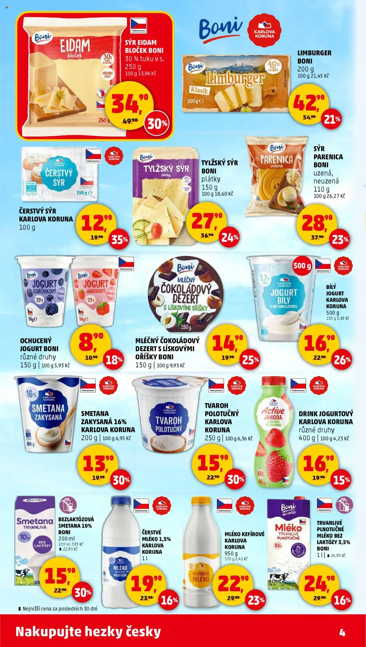Penny Market leták - Čtvrtečník od 14.08.2025 | Strana: 4 | Produkty: Mléko bez laktózy, Plnotučné mléko, Limburger, Eidam