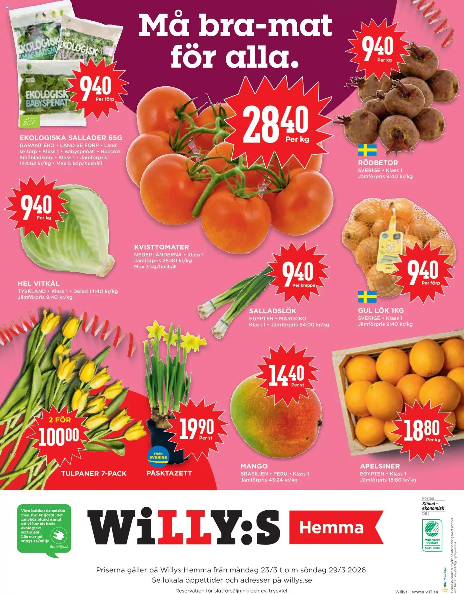 Willys reklamblad aktuell från 23.03.2026 | Sida: 4 | Produkter: Babyspenat, Galler, Vitkål, Gul lök