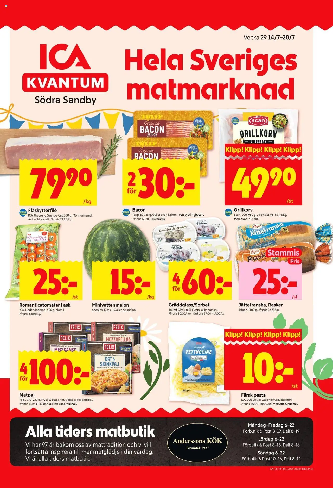 ICA Kvantum reklamblad aktuell från 14.07.2025 | Sida: 1 | Produkter: Galler, Ost, Tomater, Pasta