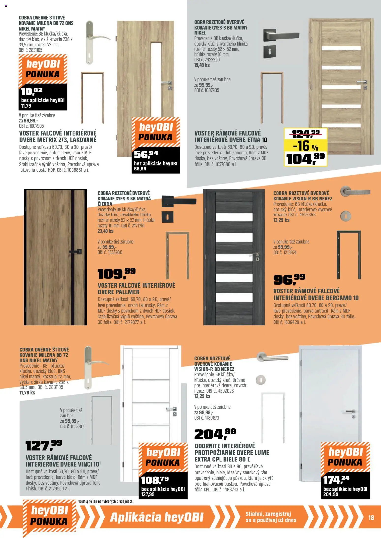 Nové OBI akcie – leták je platný od 01.04.2026 | Strana: 19 | Produkty: Kovanie, Rám, Dvere, Interiérové dvere