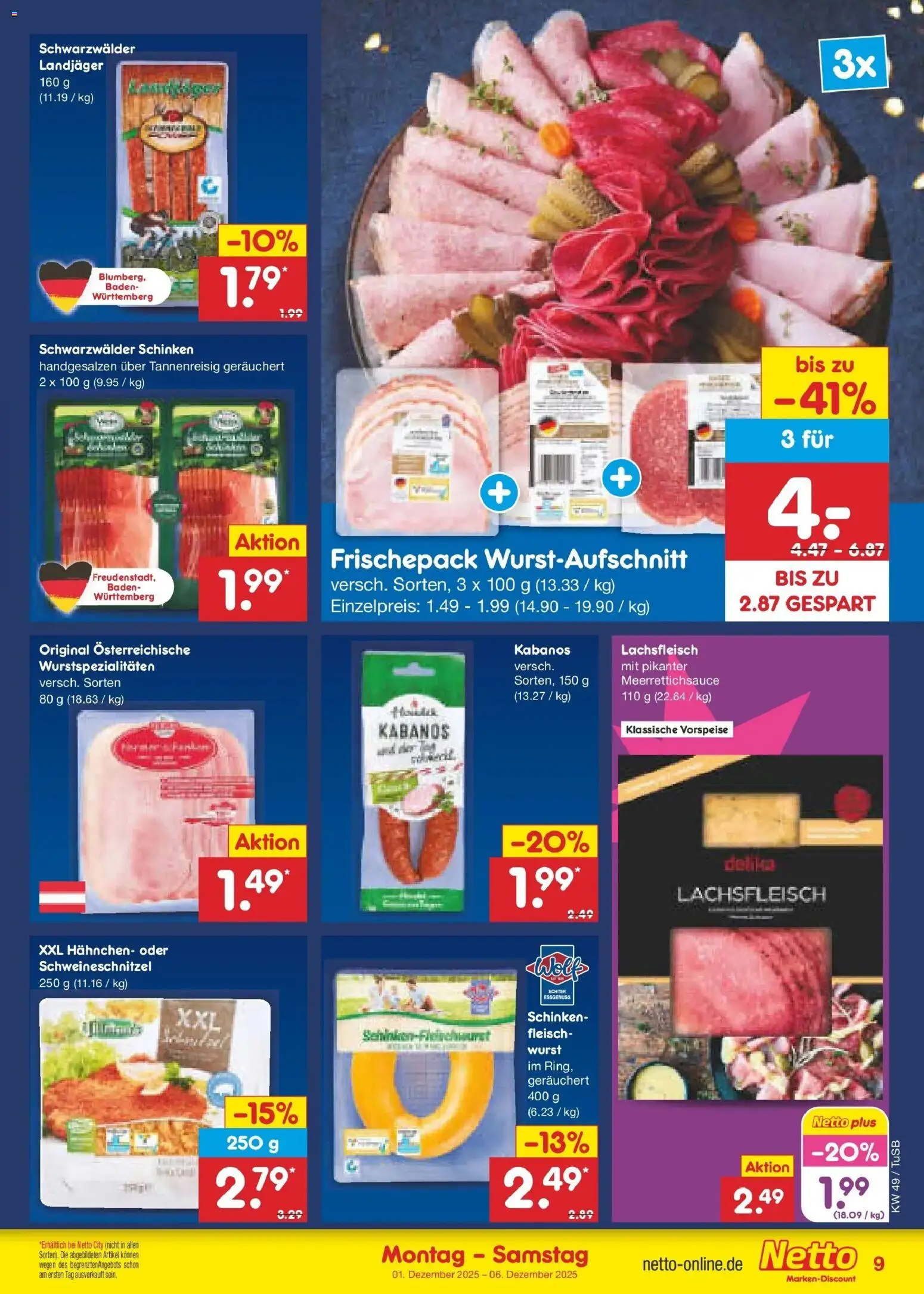 Netto Marken-Discount prospekt Lahr-Langenwinkel	 – gültig ab 01.12.2025 | Seite: 9 | Produkte: Hahnchen, Wurst, Schinken, Fleisch