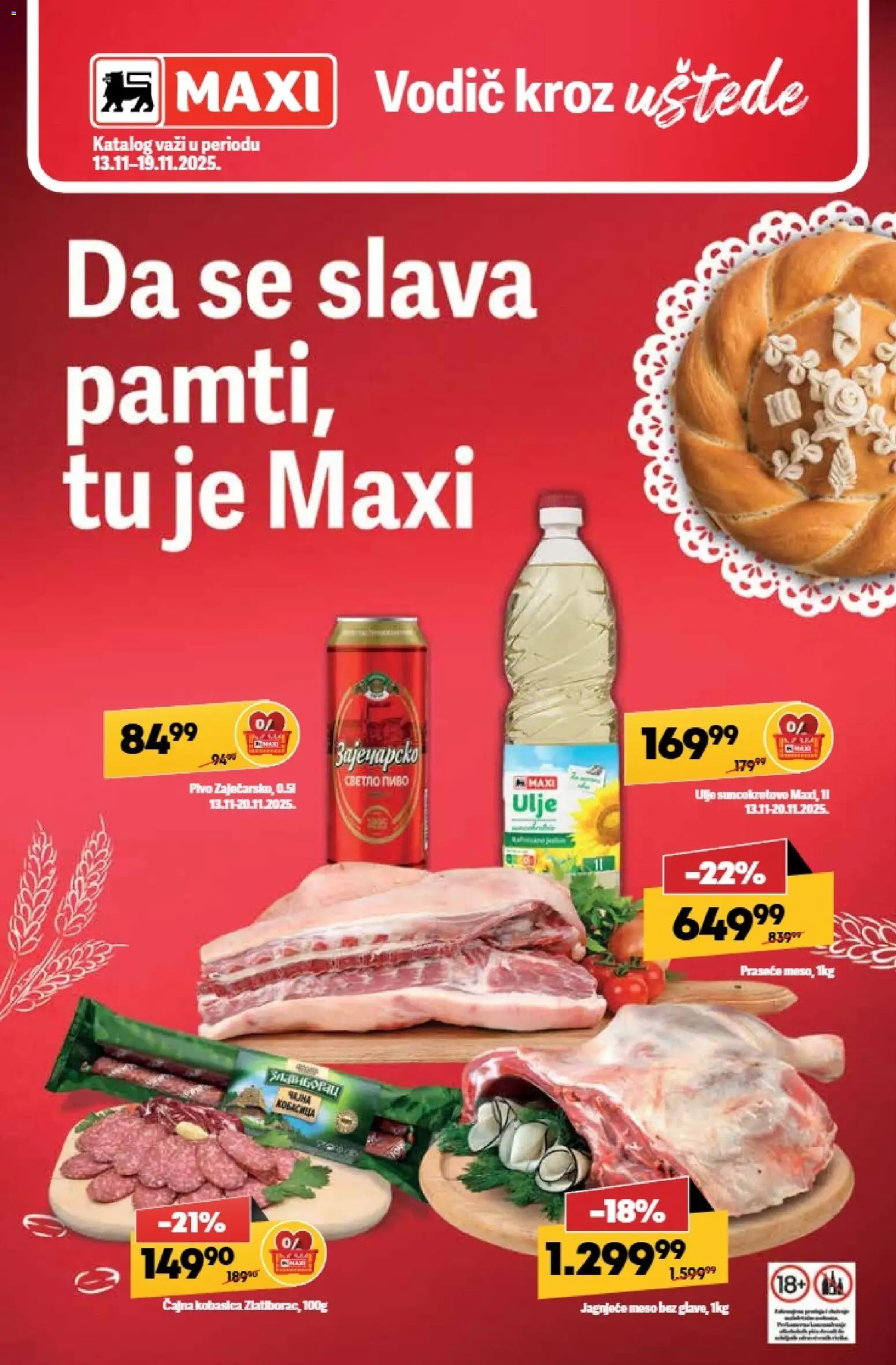 Maxi katalog - važi od 13.11.2025 | Strana: 1 | Proizvode: Jagnjeće meso, Ulje, Pivo, Kobasica
