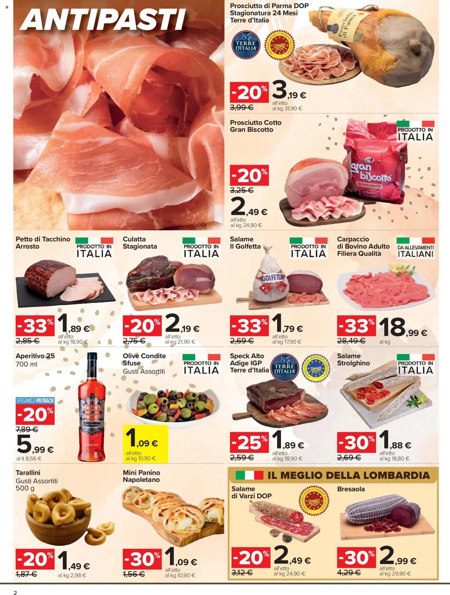Volantino Carrefour del 24.03.2026 | Pagina: 2 | Prodotti: Arrosto, Salame, Tacchino, Aperitivo