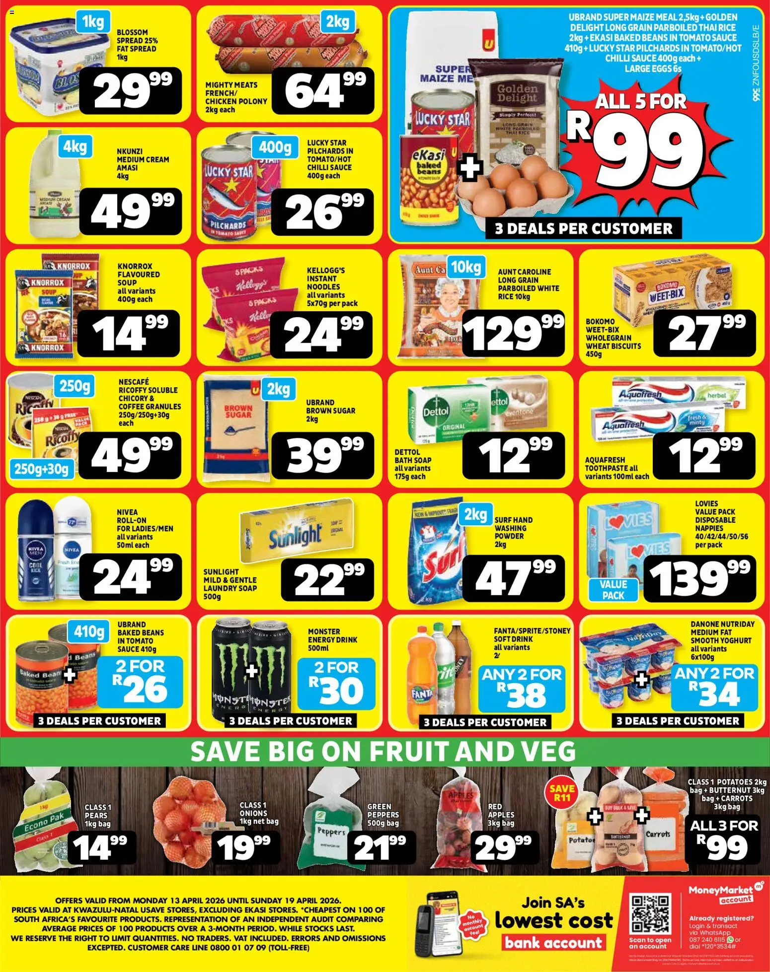 New Usave catalogue – valid from 13.04.2026 | Page: 2 | Products: Polony, Potatoes, Fruit, Sauce