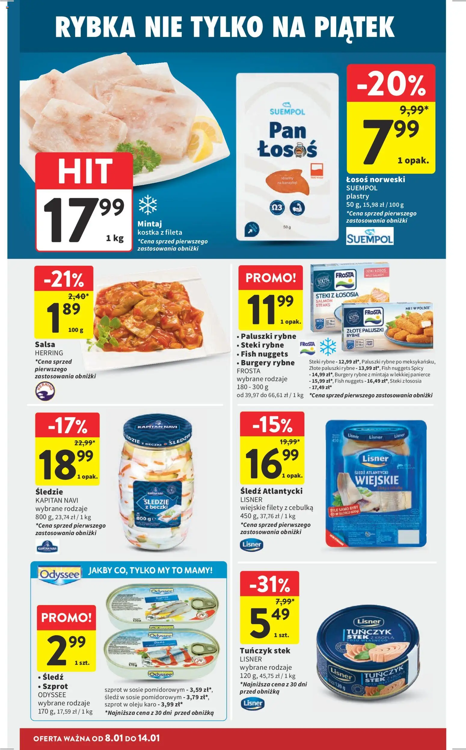Intermarche Gazetka od 08.01.2026 | Strona: 22 | Produkty: Śledź, Steki, Łosoś, Łosoś norweski