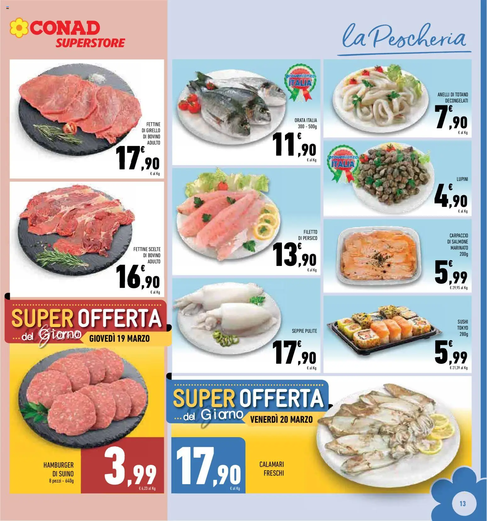 Volantino Conad del 11.03.2026 | Pagina: 13 | Prodotti: Lupini, Bovino, Sushi, Hamburger