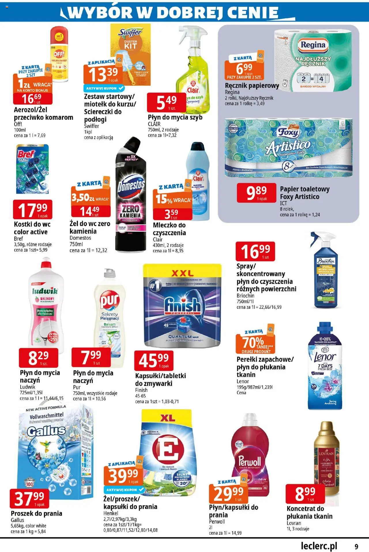 E.Leclerc Gazetka - Radom od 04.08.2025 | Strona: 9 | Produkty: Kostki do wc, Karta, Płyn do mycia szyb, Ręcznik papierowy
